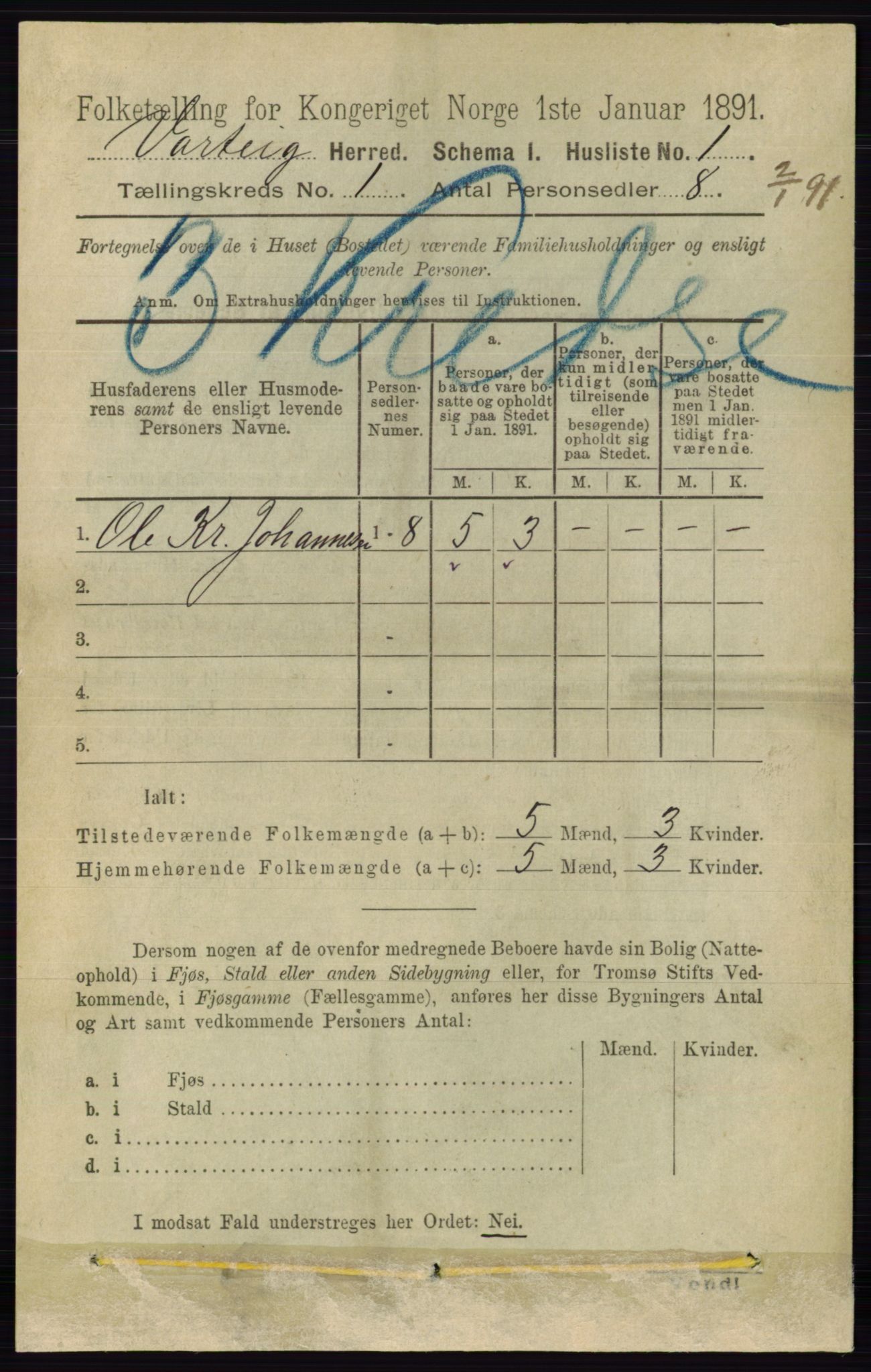 RA, 1891 census for 0114 Varteig, 1891, p. 13