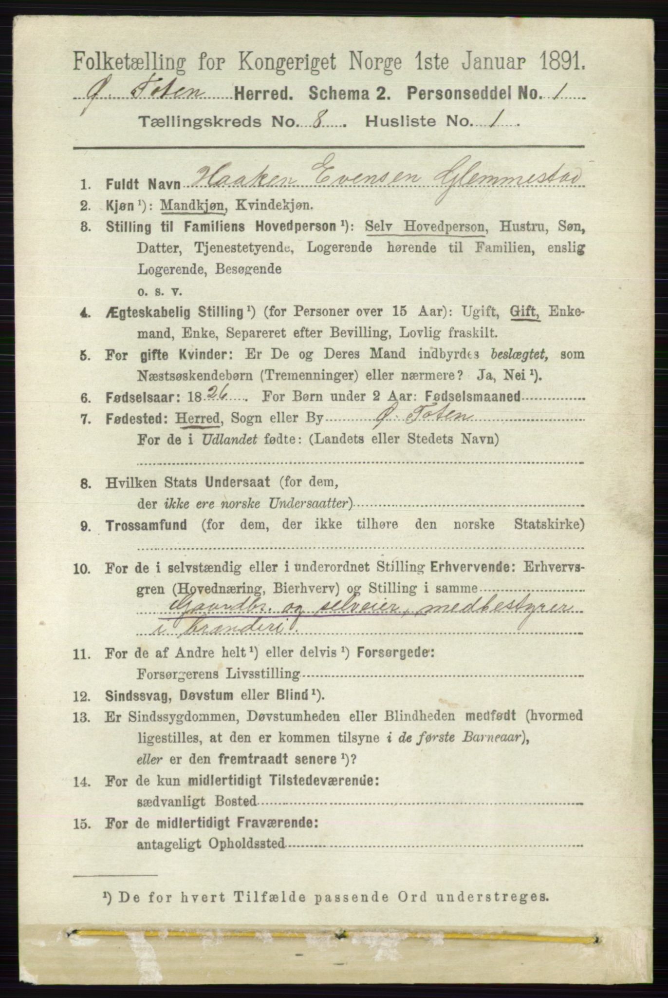 RA, 1891 census for 0528 Østre Toten, 1891, p. 5014