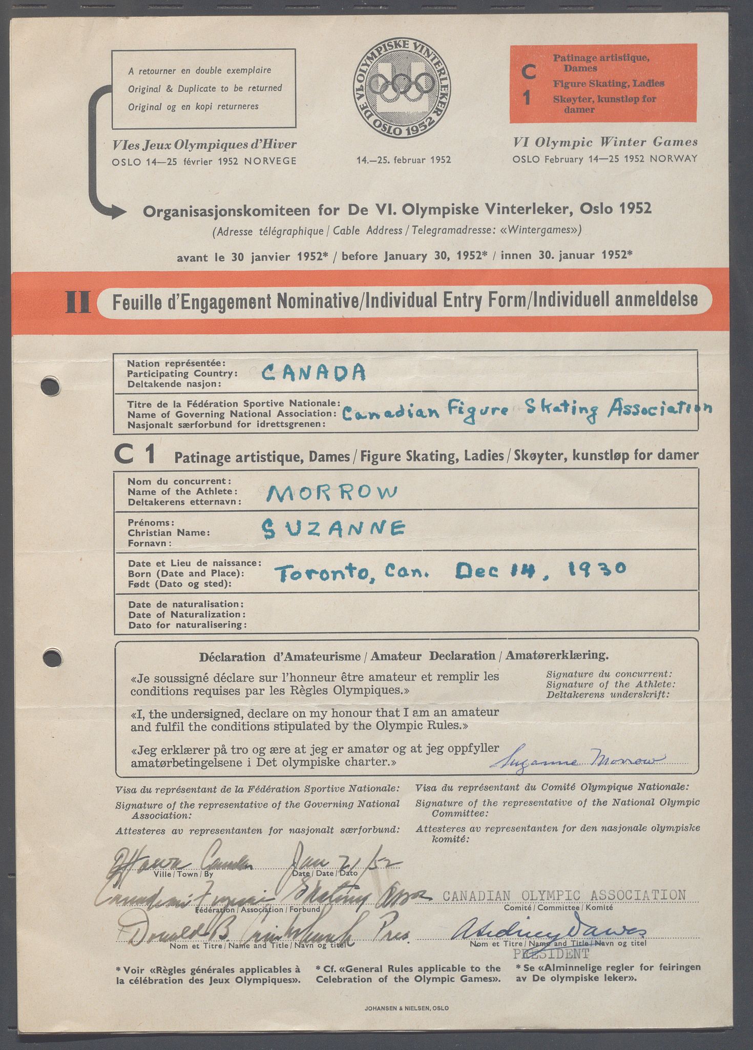 Organisasjonskomiteen for de VI. olympiske vinterleker, OBA/A-20130/H/Ha, 1951-1952, p. 1279