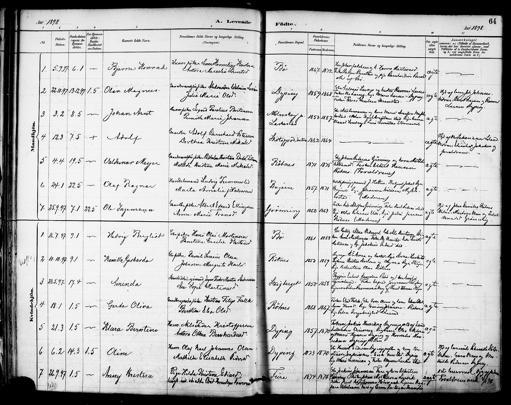 Ministerialprotokoller, klokkerbøker og fødselsregistre - Nordland, AV/SAT-A-1459/855/L0803: Parish register (official) no. 855A11, 1887-1905, p. 64