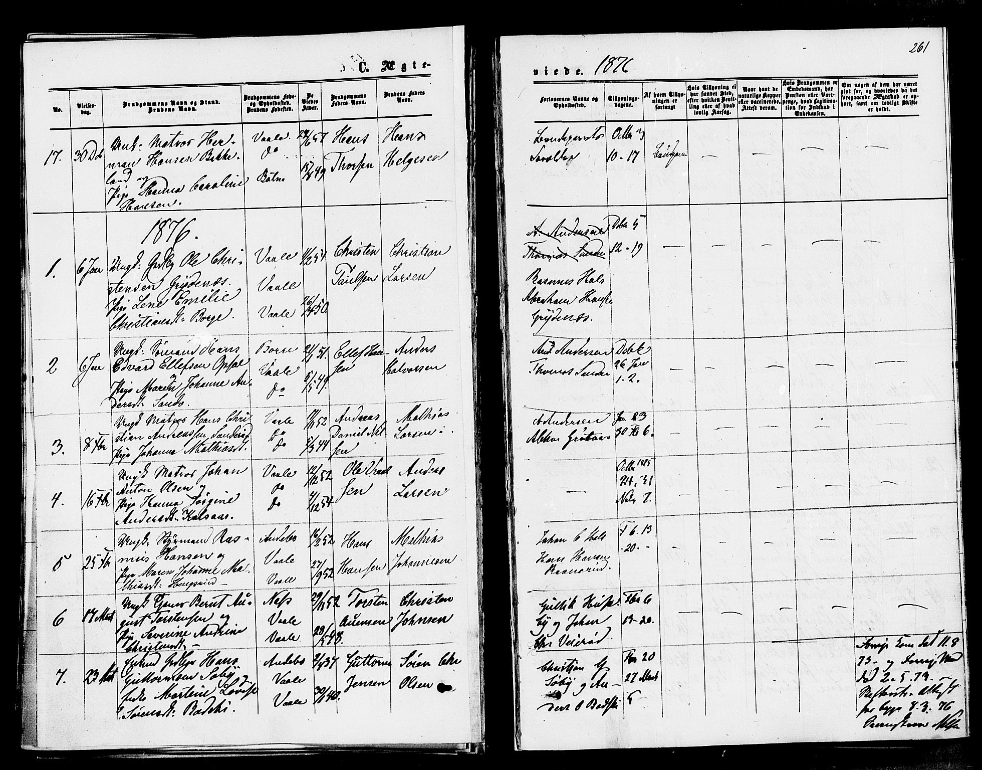 Våle kirkebøker, SAKO/A-334/F/Fa/L0010: Parish register (official) no. I 10, 1861-1877, p. 261
