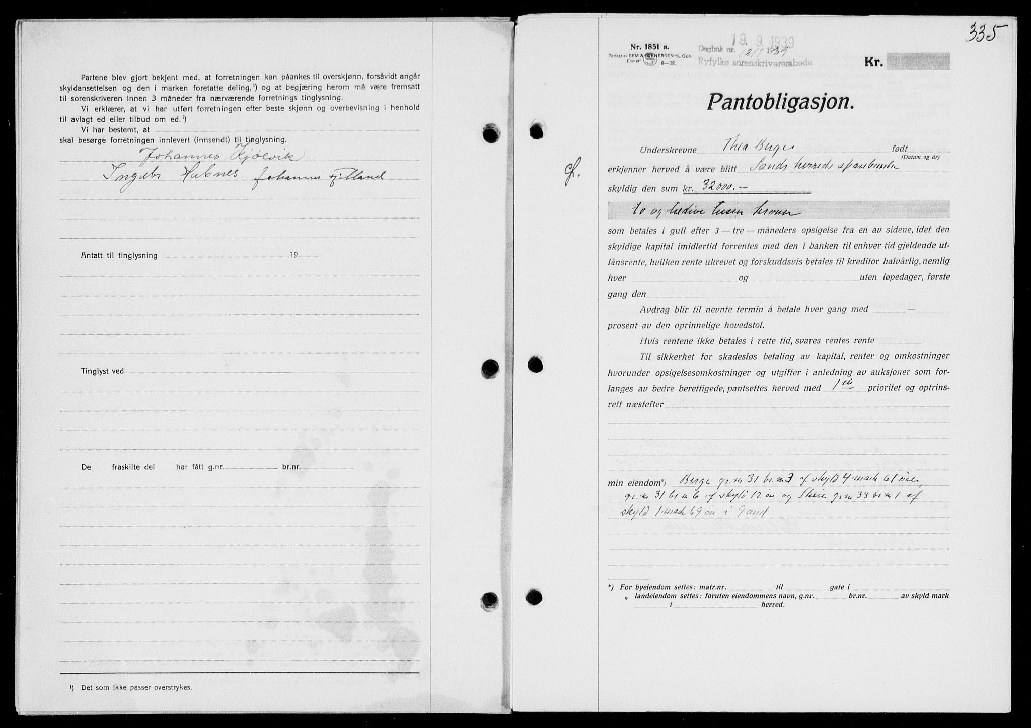 Ryfylke tingrett, SAST/A-100055/001/II/IIB/L0080: Mortgage book no. 59, 1939-1939, Diary no: : 1217/1939