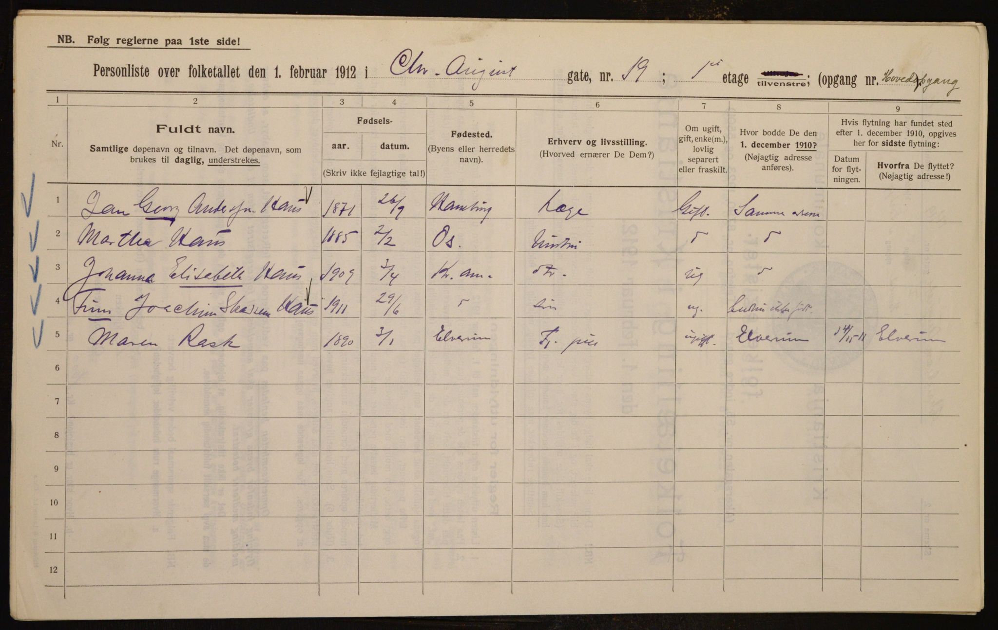 OBA, Municipal Census 1912 for Kristiania, 1912, p. 54349