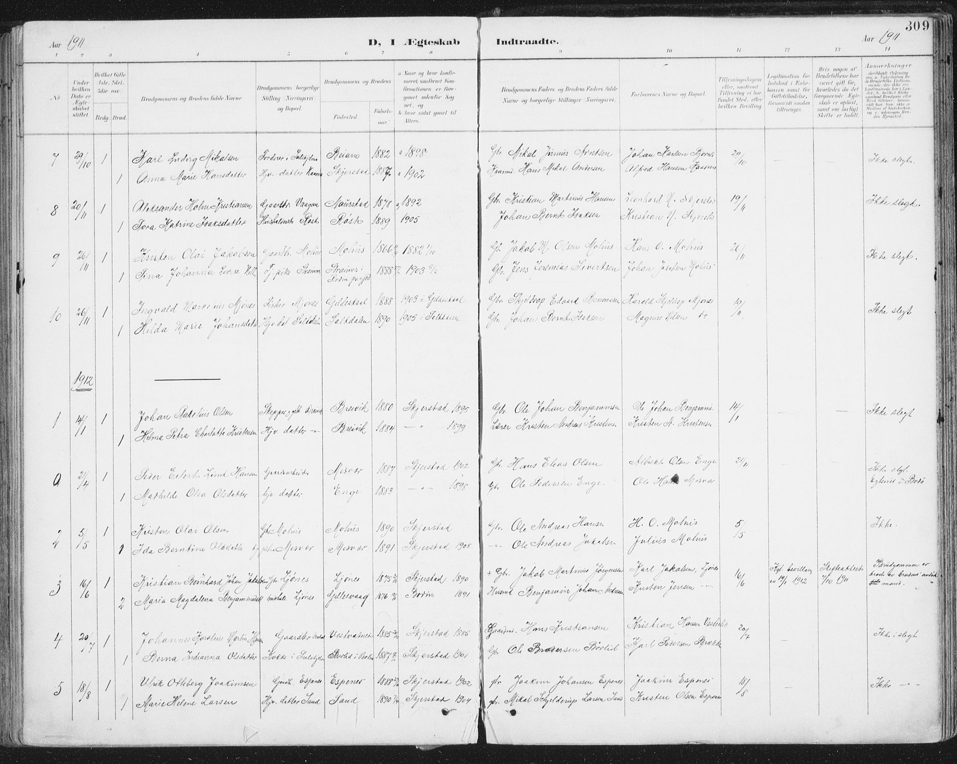 Ministerialprotokoller, klokkerbøker og fødselsregistre - Nordland, SAT/A-1459/852/L0741: Parish register (official) no. 852A11, 1894-1917, p. 309