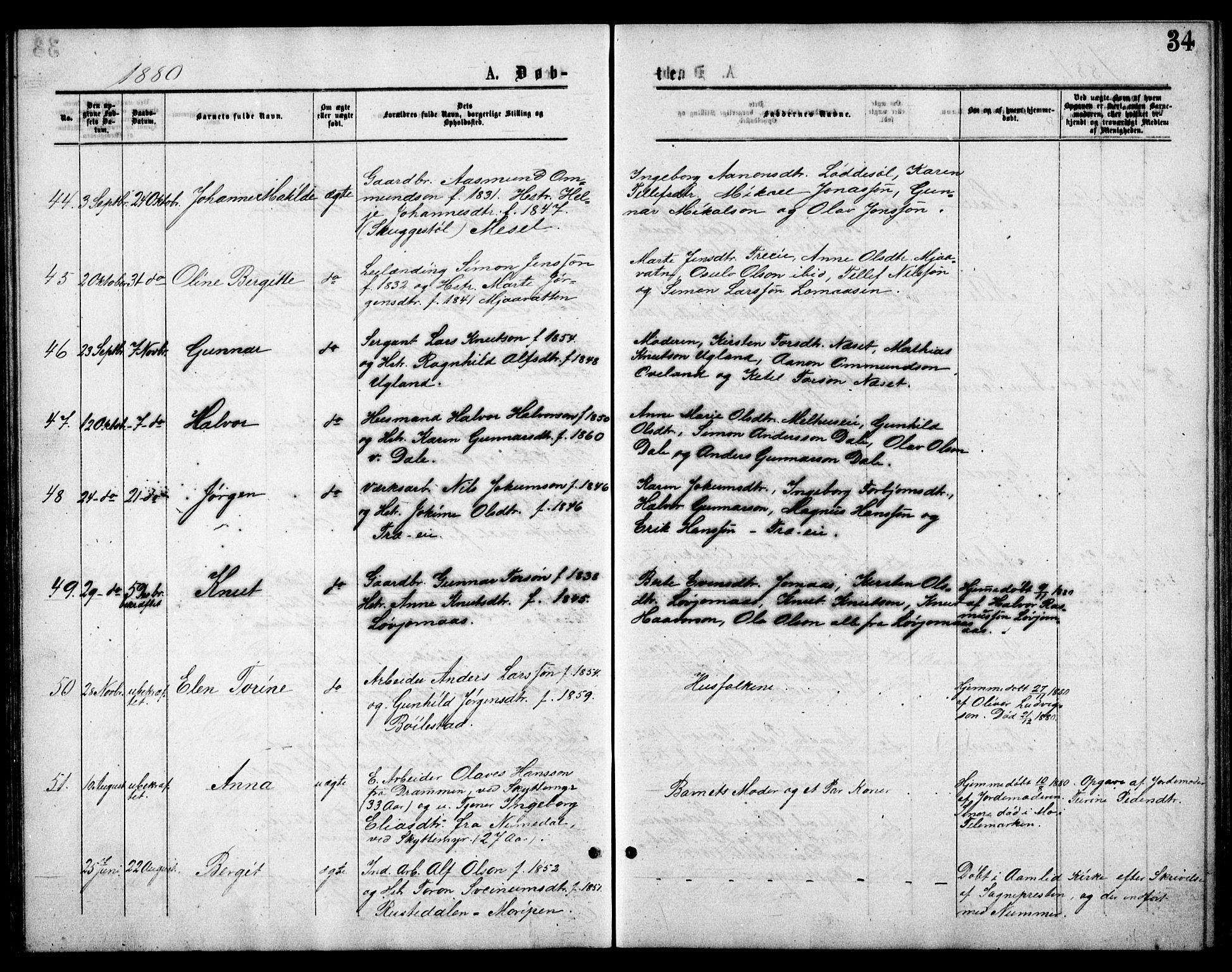Froland sokneprestkontor, SAK/1111-0013/F/Fb/L0009: Parish register (copy) no. B 9, 1875-1893, p. 34