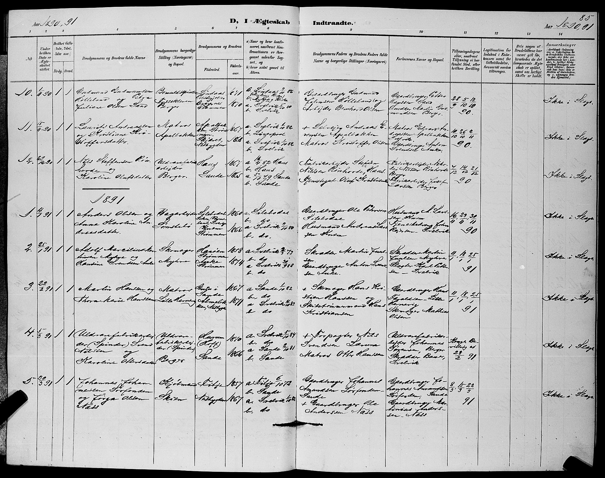 Strømm kirkebøker, SAKO/A-322/G/Ga/L0003: Parish register (copy) no. I 3, 1889-1896, p. 85