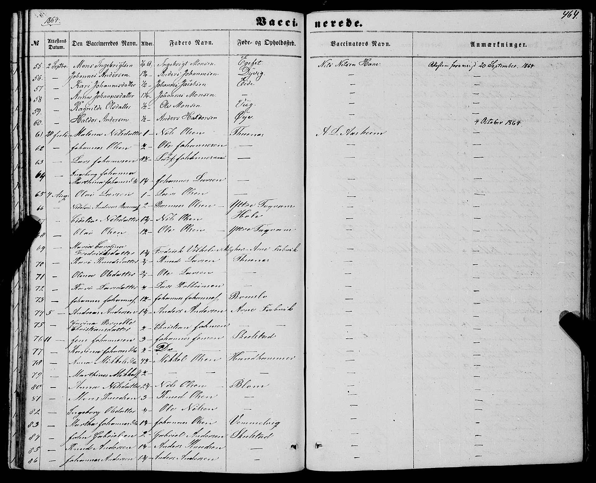 Haus sokneprestembete, AV/SAB-A-75601/H/Haa: Parish register (official) no. A 17, 1858-1870, p. 464