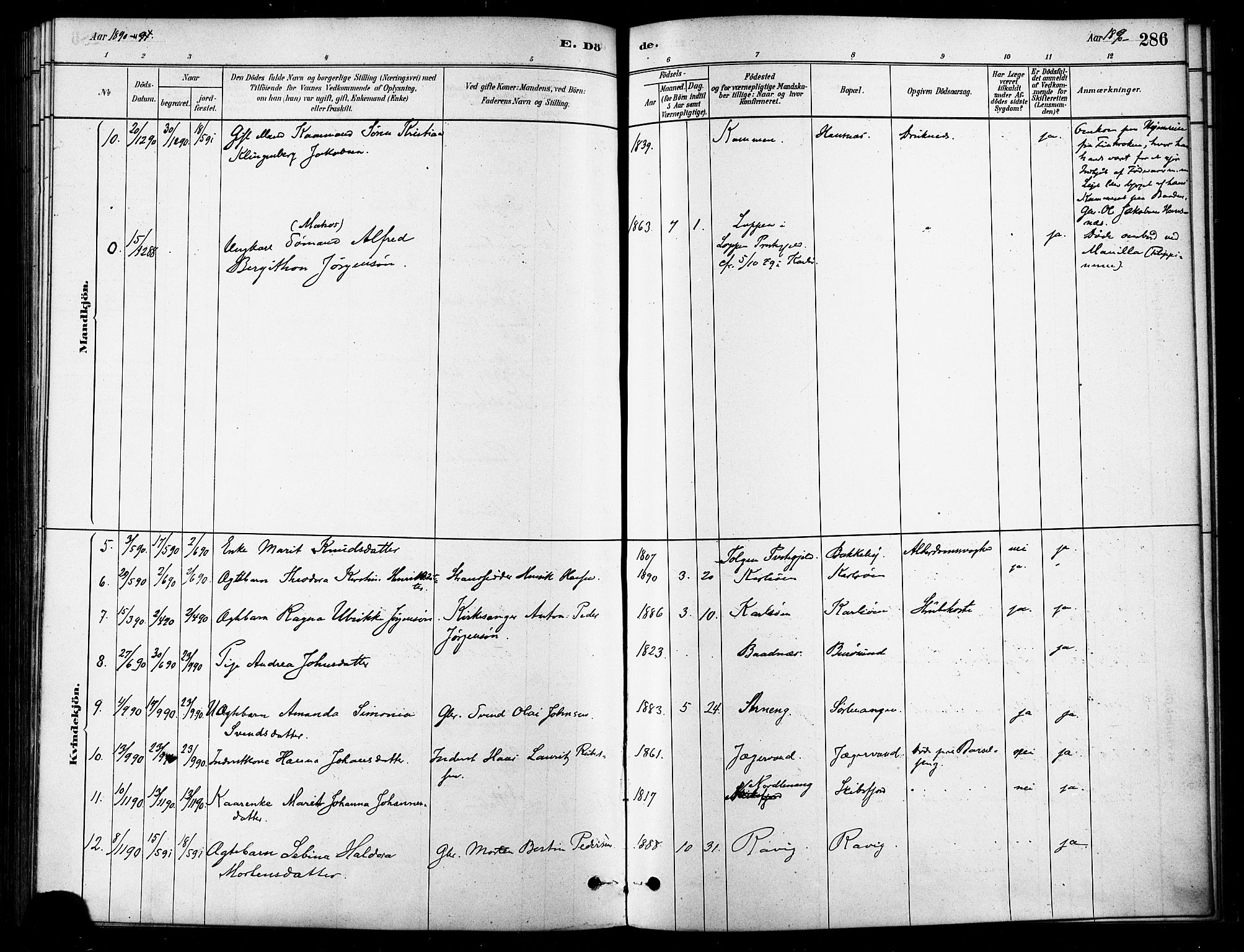 Karlsøy sokneprestembete, SATØ/S-1299/H/Ha/Haa/L0006kirke: Parish register (official) no. 6, 1879-1890, p. 286