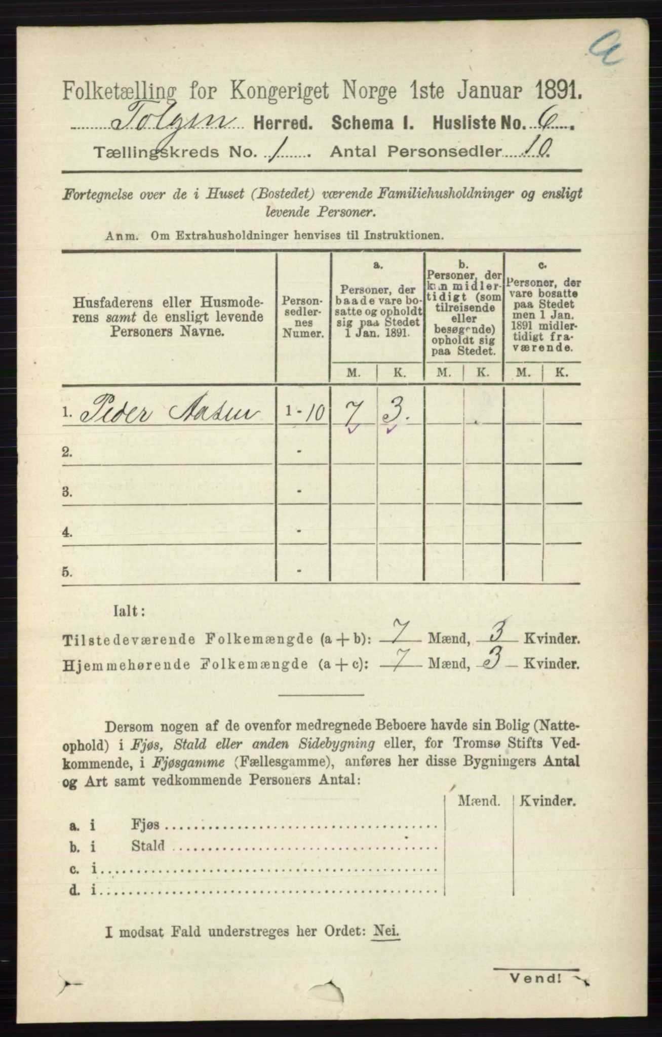 RA, 1891 census for 0436 Tolga, 1891, p. 51