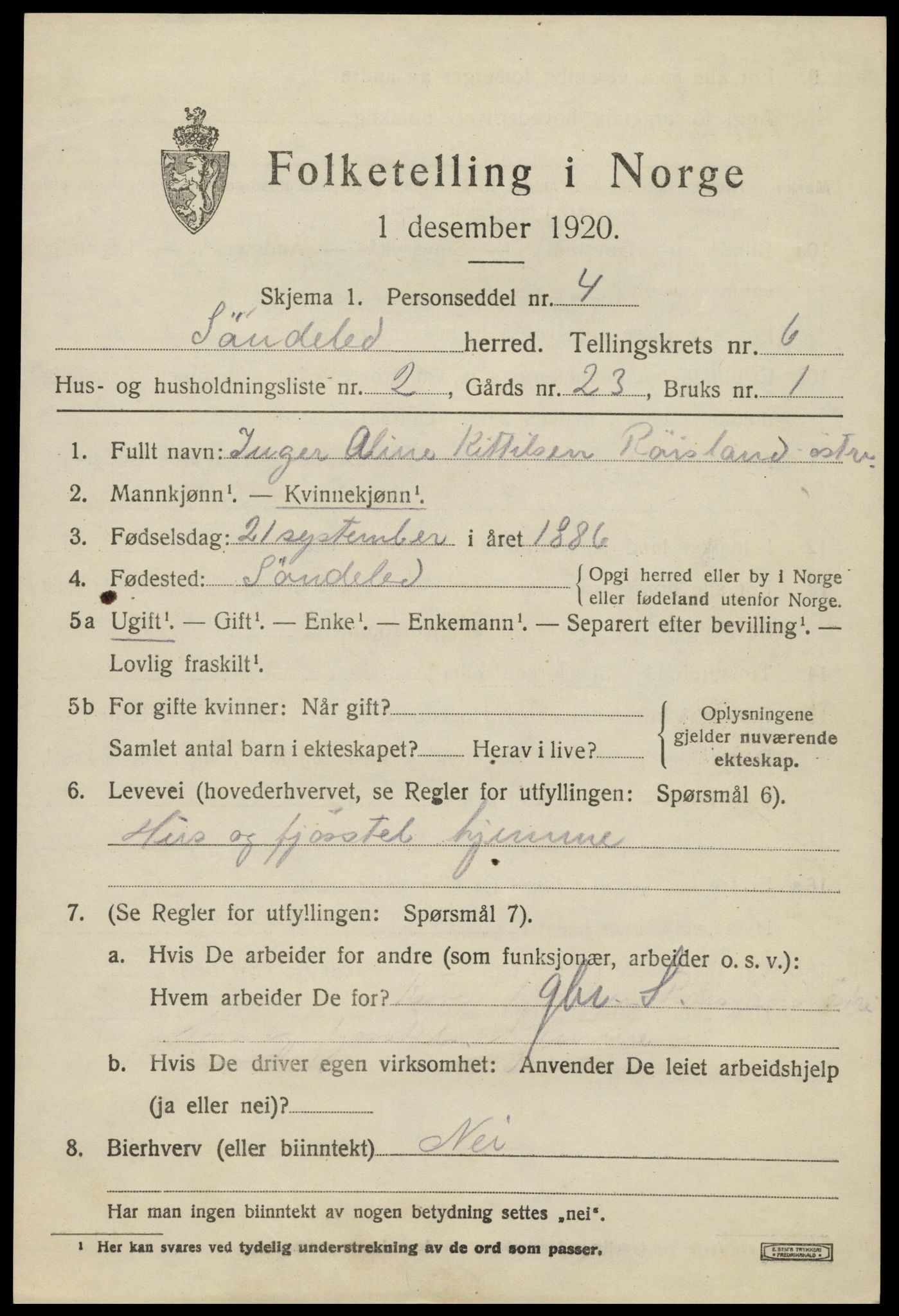 SAK, 1920 census for Søndeled, 1920, p. 3715