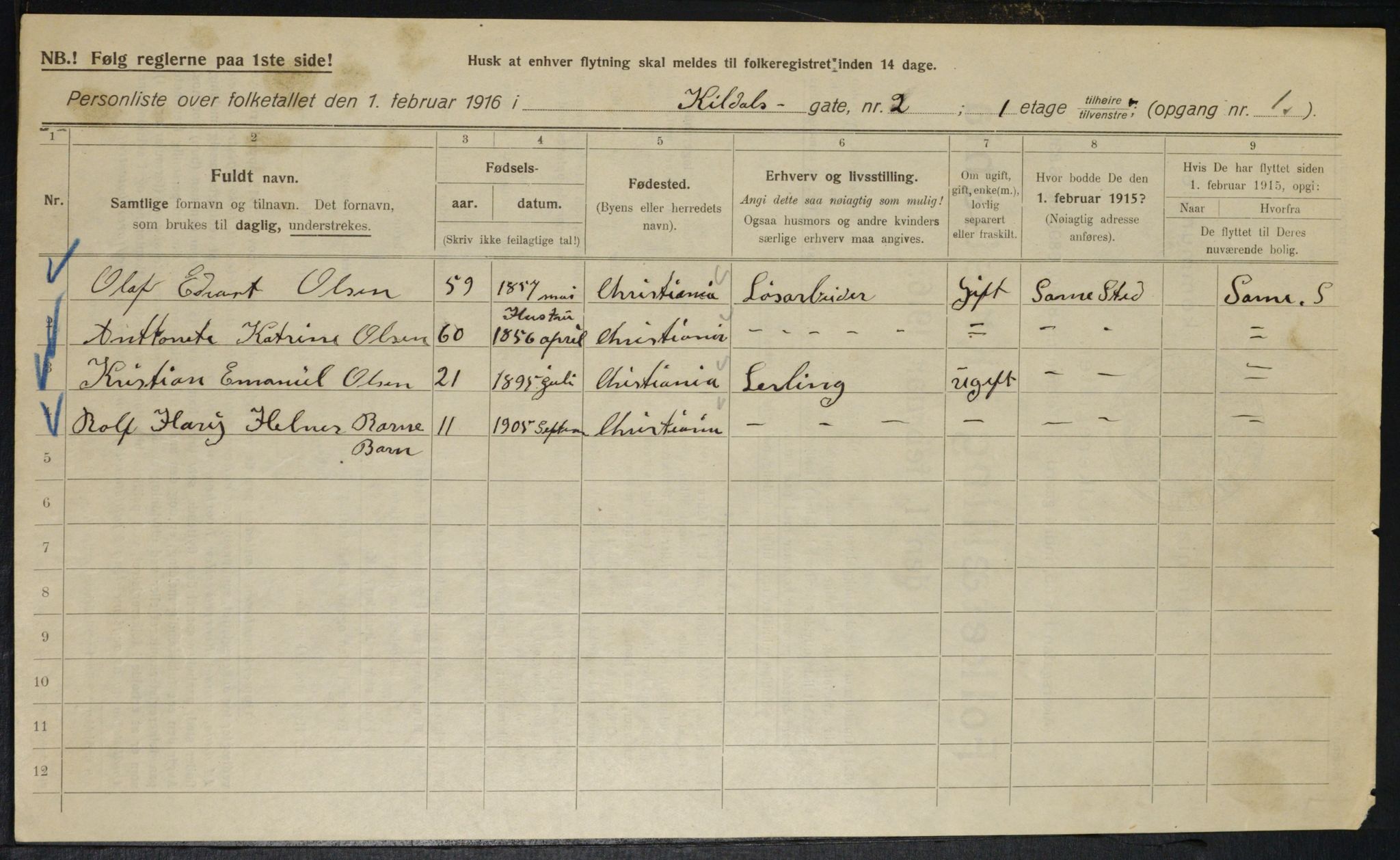 OBA, Municipal Census 1916 for Kristiania, 1916, p. 50616