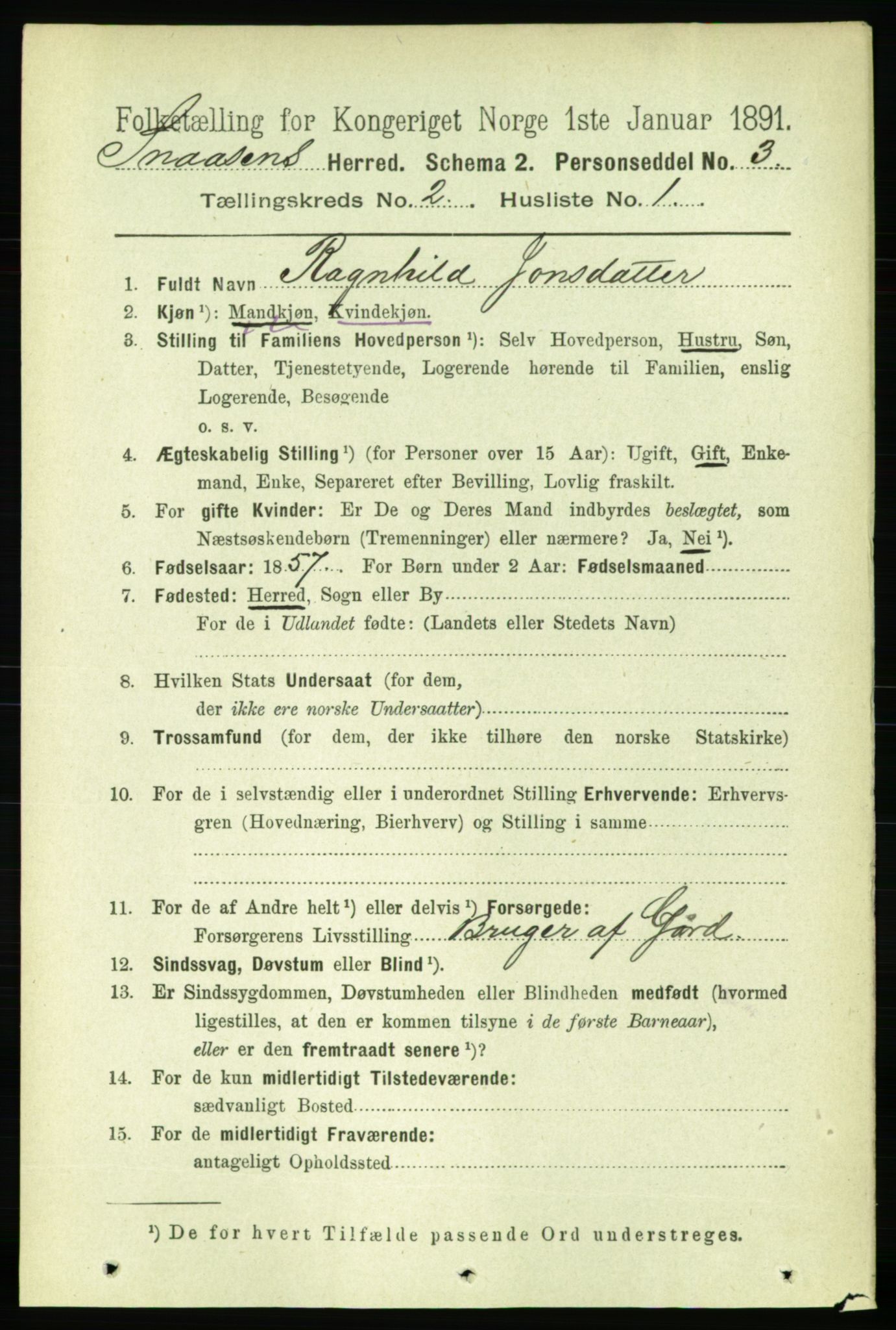 RA, 1891 census for 1736 Snåsa, 1891, p. 461