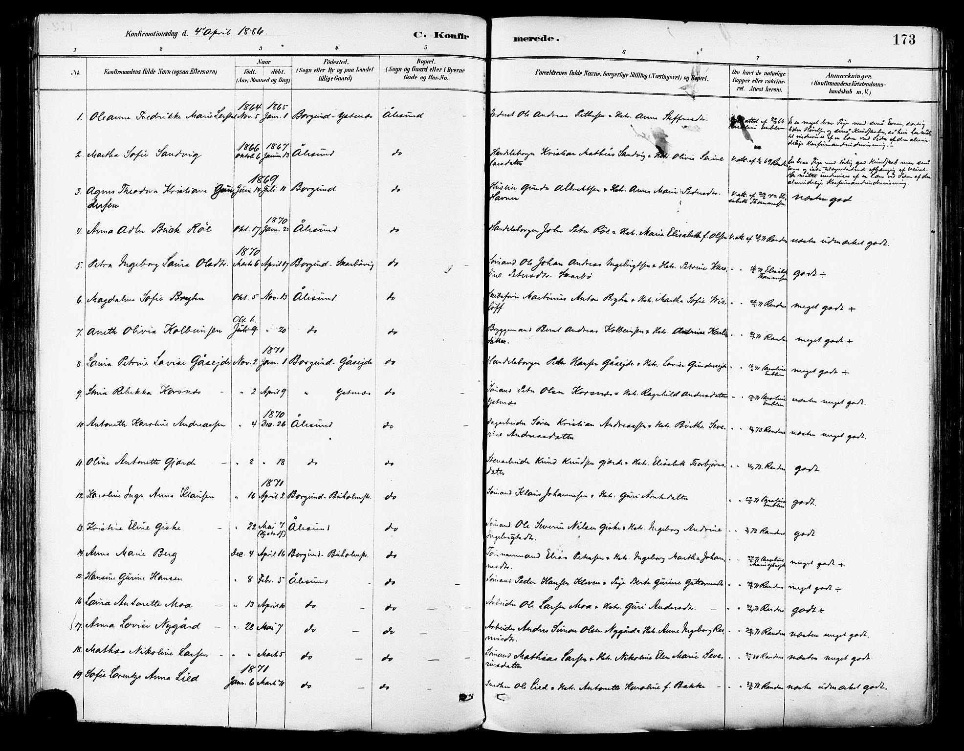 Ministerialprotokoller, klokkerbøker og fødselsregistre - Møre og Romsdal, AV/SAT-A-1454/529/L0455: Parish register (official) no. 529A05, 1885-1893, p. 173