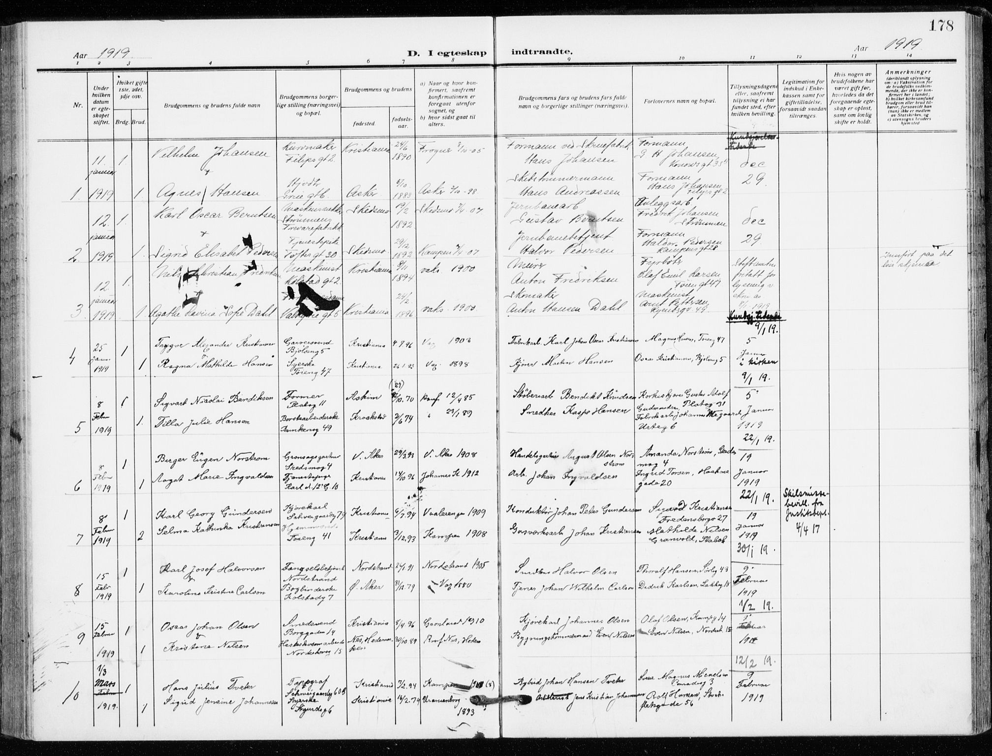 Kampen prestekontor Kirkebøker, SAO/A-10853/F/Fa/L0013: Parish register (official) no. I 13, 1917-1922, p. 178
