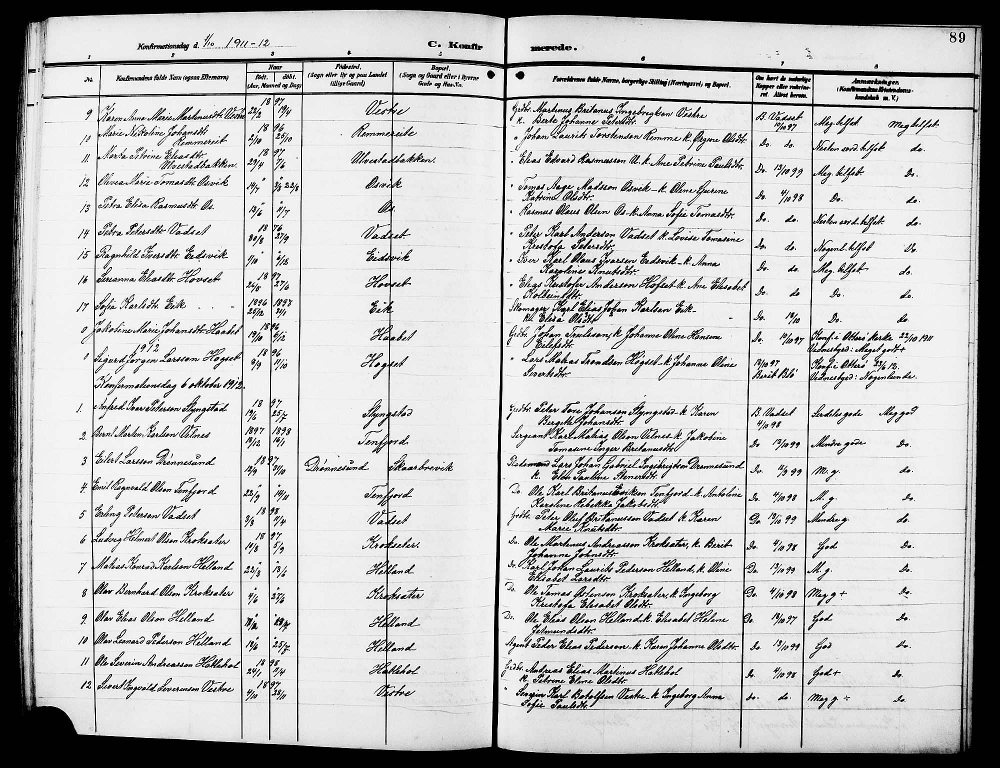 Ministerialprotokoller, klokkerbøker og fødselsregistre - Møre og Romsdal, AV/SAT-A-1454/525/L0377: Parish register (copy) no. 525C03, 1903-1917, p. 89