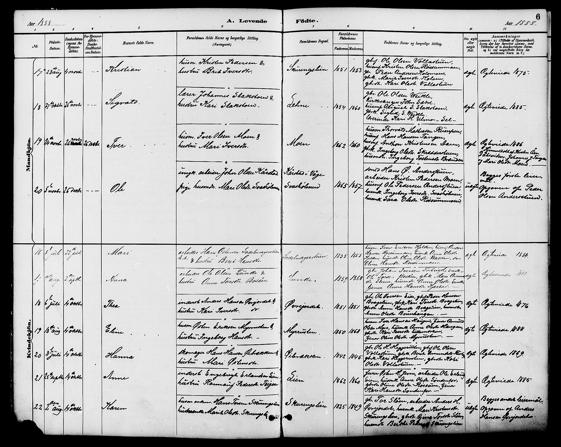 Nord-Fron prestekontor, SAH/PREST-080/H/Ha/Hab/L0006: Parish register (copy) no. 6, 1887-1914, p. 6