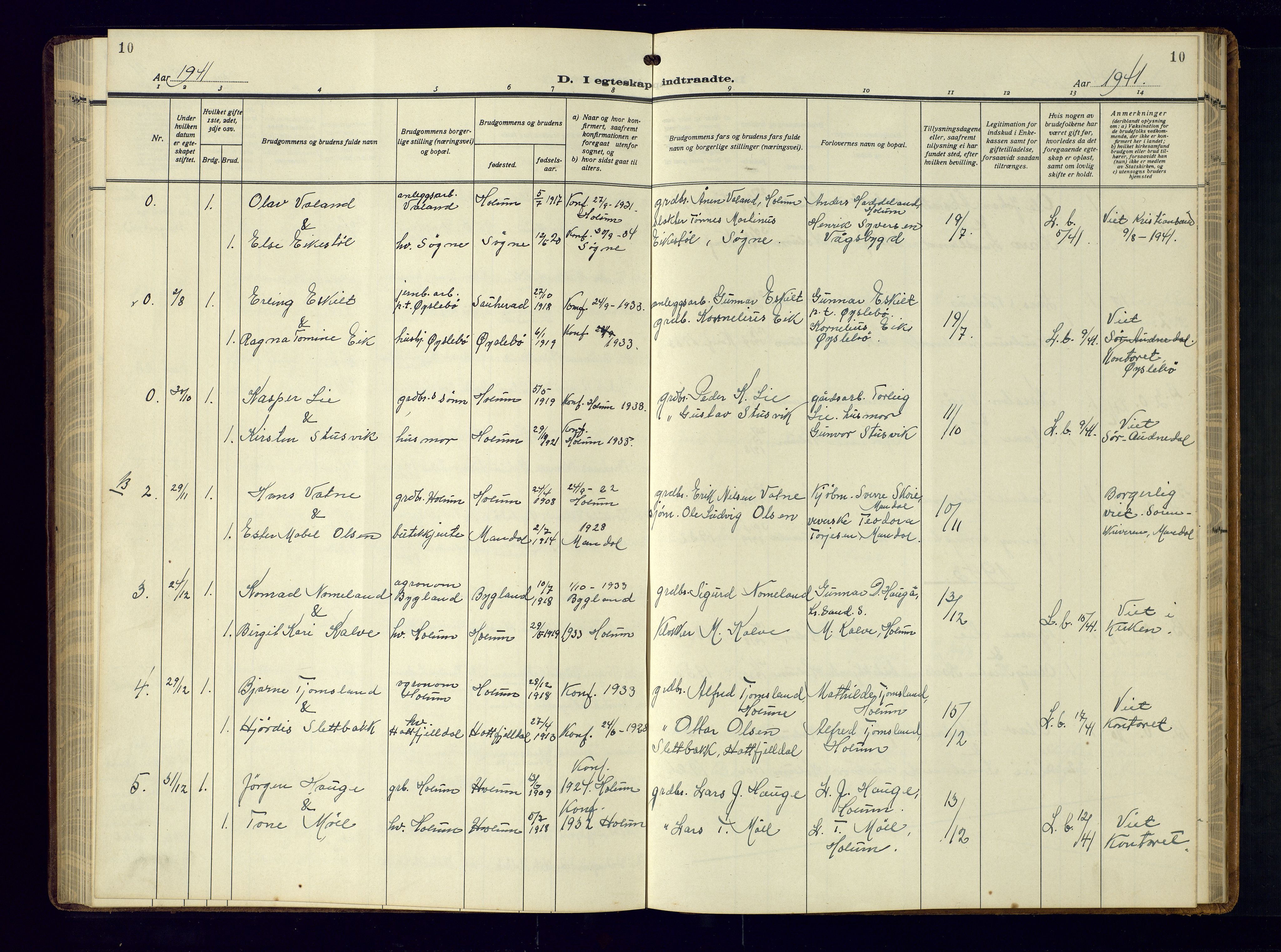 Holum sokneprestkontor, AV/SAK-1111-0022/F/Fb/Fba/L0007: Parish register (copy) no. B-7, 1933-1960, p. 10