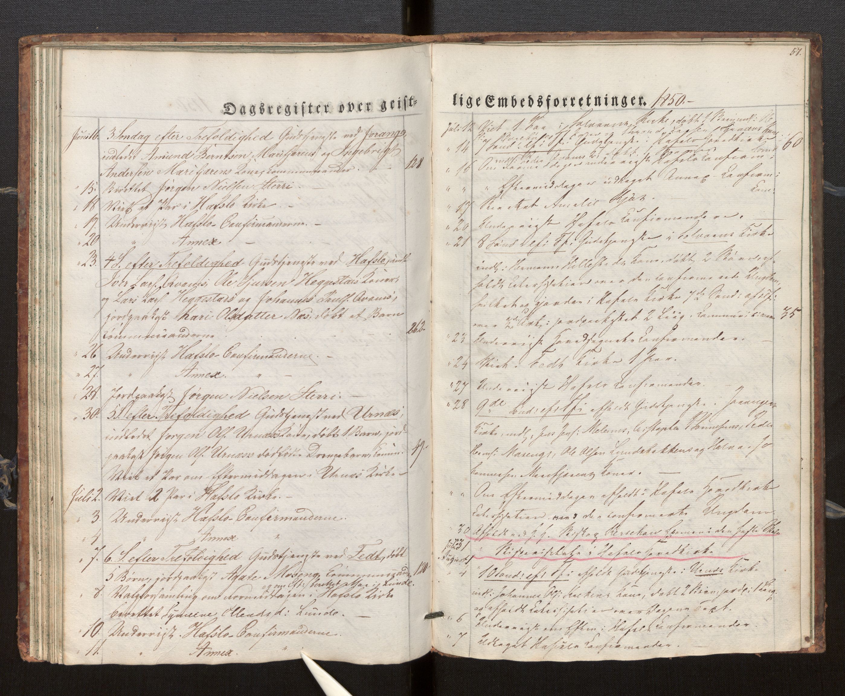 Hafslo sokneprestembete, SAB/A-80301/H/Haa/Haaf/L0001: Diary records no. F 1, 1834-1854, p. 57