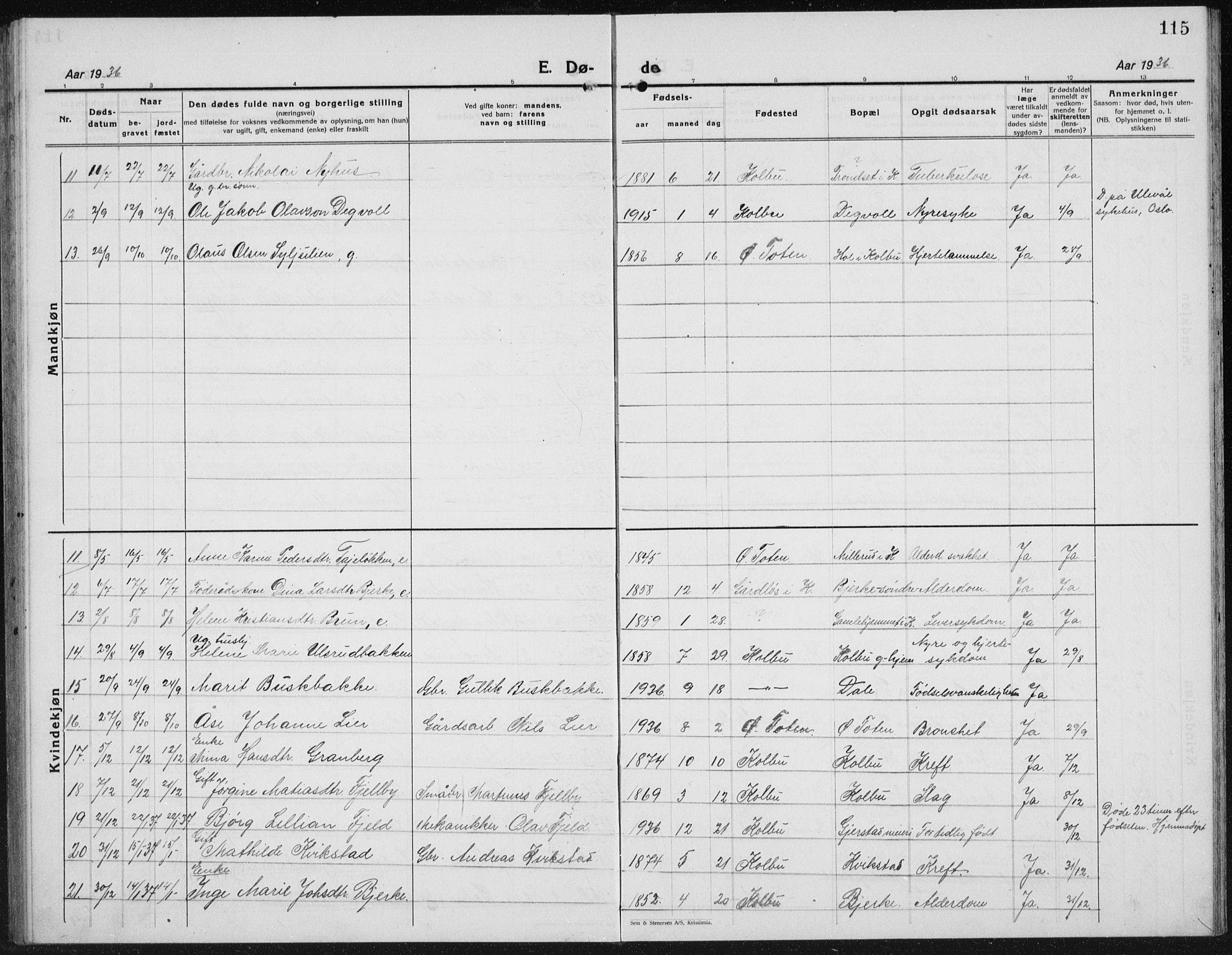 Kolbu prestekontor, SAH/PREST-110/H/Ha/Hab/L0002: Parish register (copy) no. 2, 1925-1942, p. 115