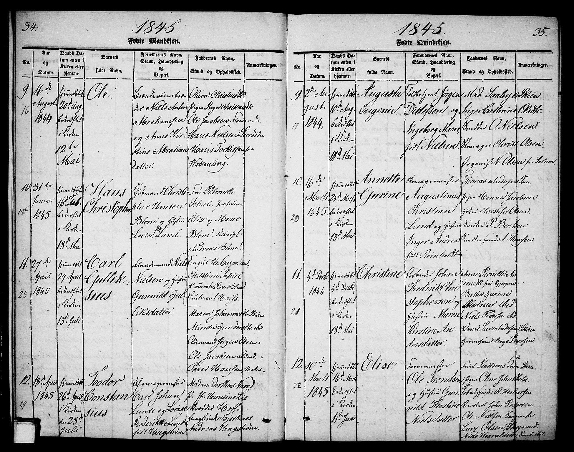 Skien kirkebøker, AV/SAKO-A-302/G/Ga/L0003: Parish register (copy) no. 3, 1843-1847, p. 34-35