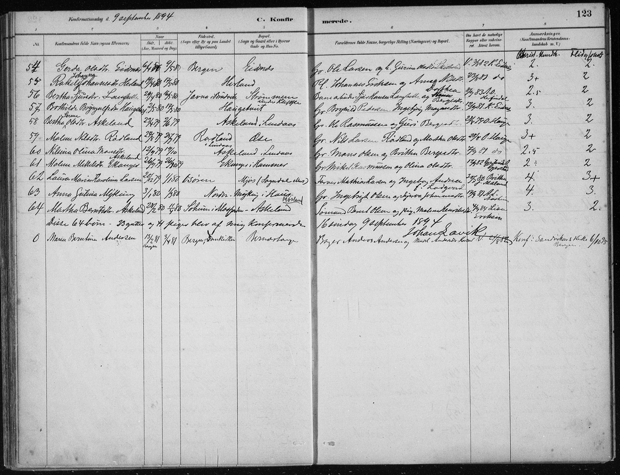 Hosanger sokneprestembete, AV/SAB-A-75801/H/Haa: Parish register (official) no. B  1, 1880-1896, p. 123