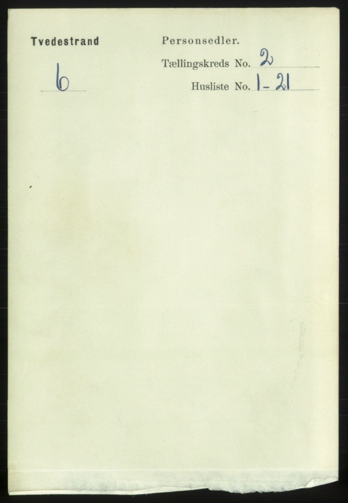 RA, 1891 census for 0902 Tvedestrand, 1891, p. 1355