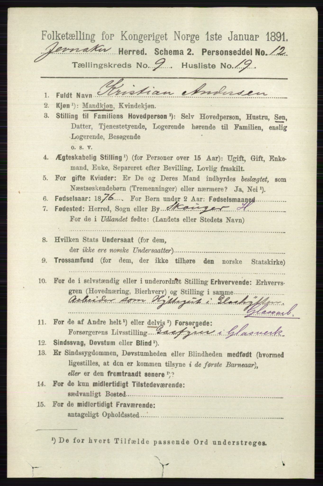 RA, 1891 census for 0532 Jevnaker, 1891, p. 5358