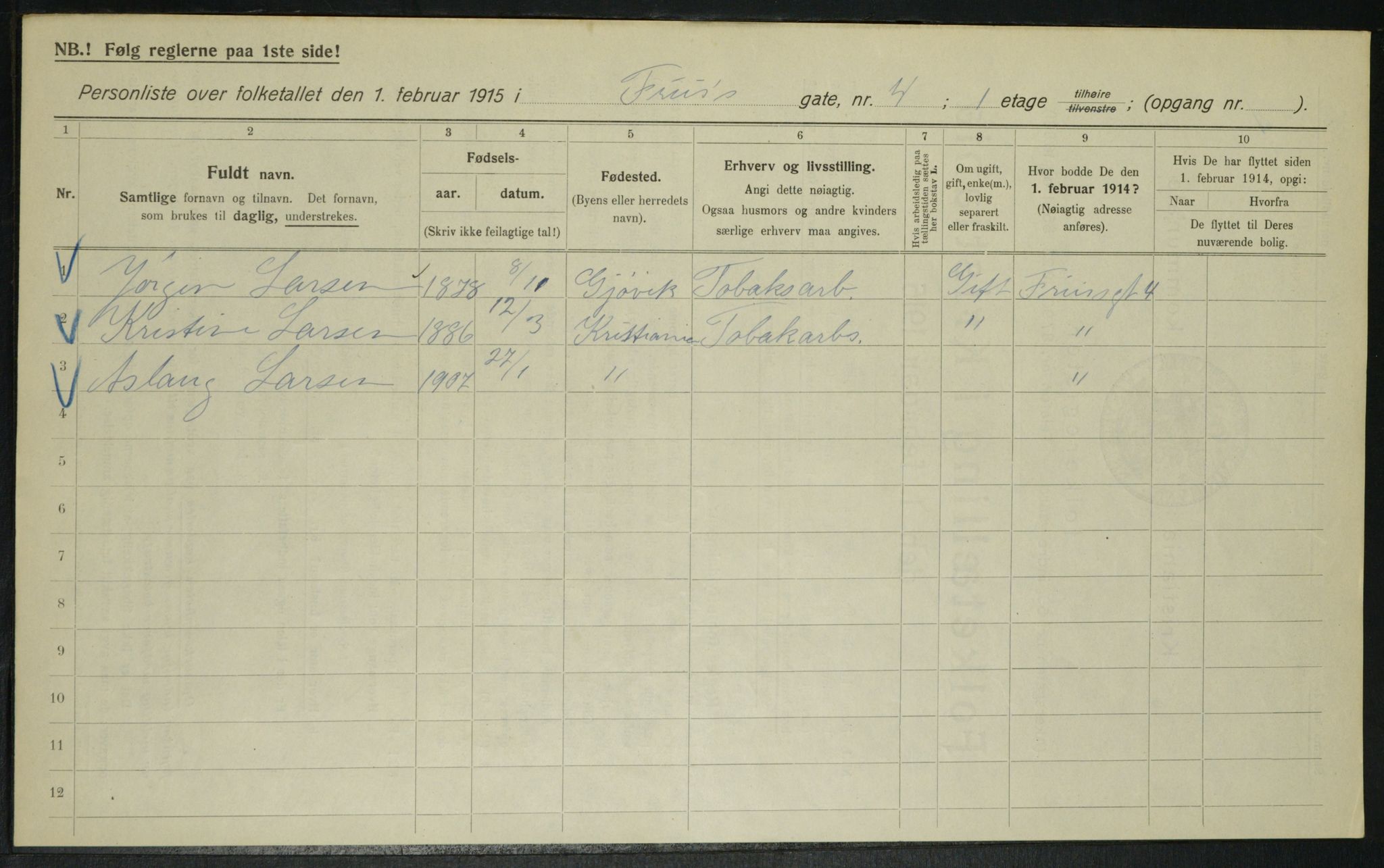 OBA, Municipal Census 1915 for Kristiania, 1915, p. 26523