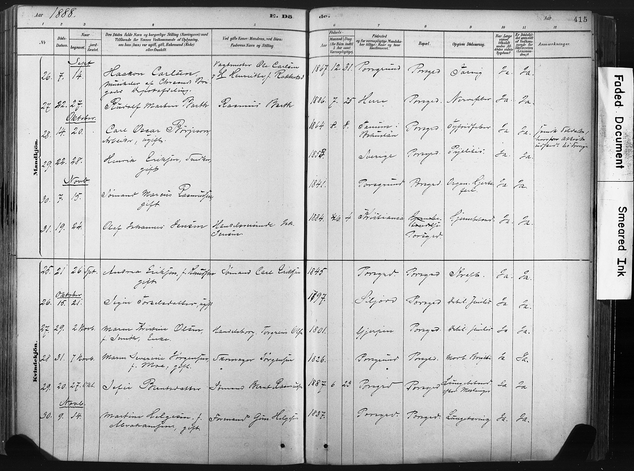 Porsgrunn kirkebøker , AV/SAKO-A-104/F/Fa/L0008: Parish register (official) no. 8, 1878-1895, p. 415