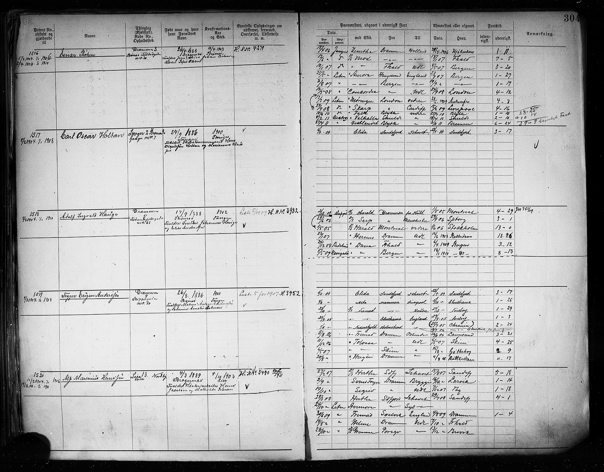 Drammen innrulleringsdistrikt, SAKO/A-781/F/Fb/L0005: Annotasjonsrulle, 1894-1905, p. 307