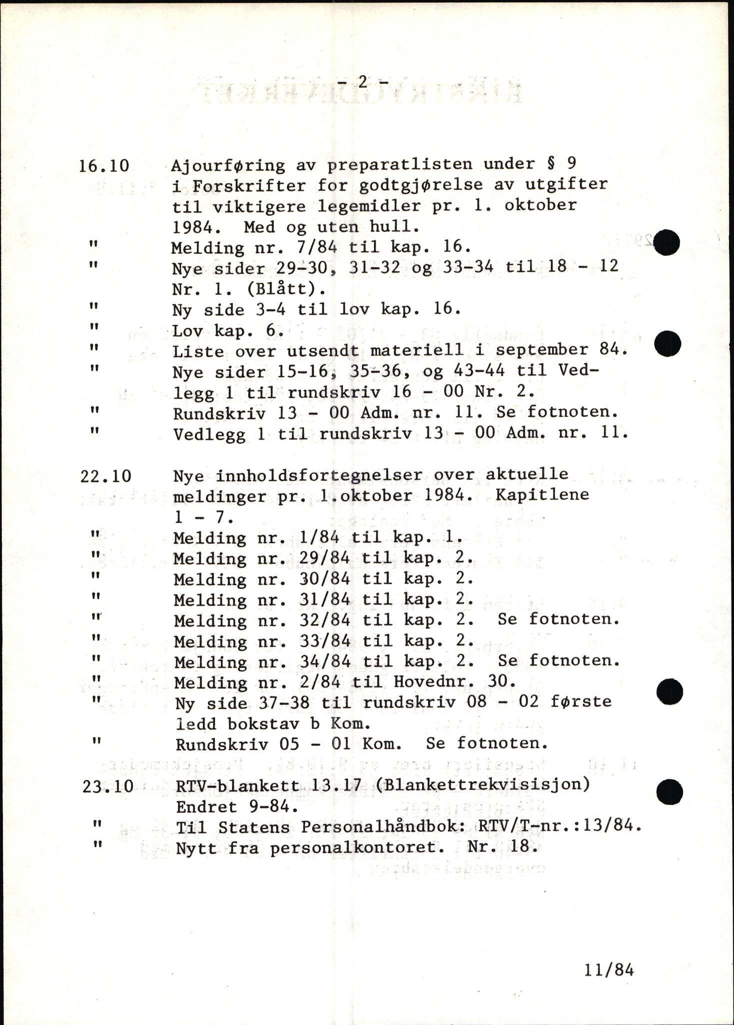 Rikstrygdeverket, Administrasjonsavdelingen, RA/S-4503/1/X/Xd/Xda/L0121: Lister utsendte meldinger, brosjyrer og forskrifter, 1974-2002, p. 10