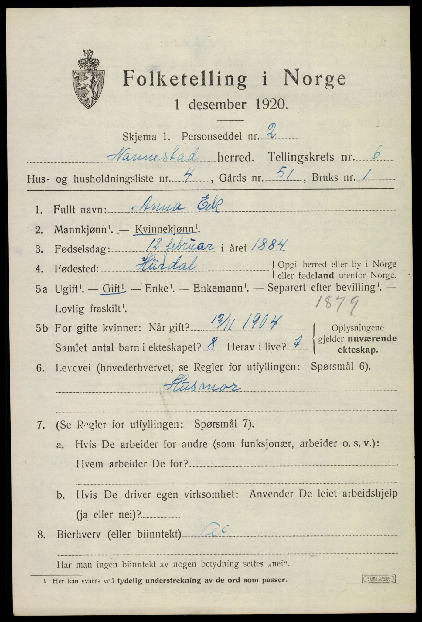 SAO, 1920 census for Nannestad, 1920, p. 7596