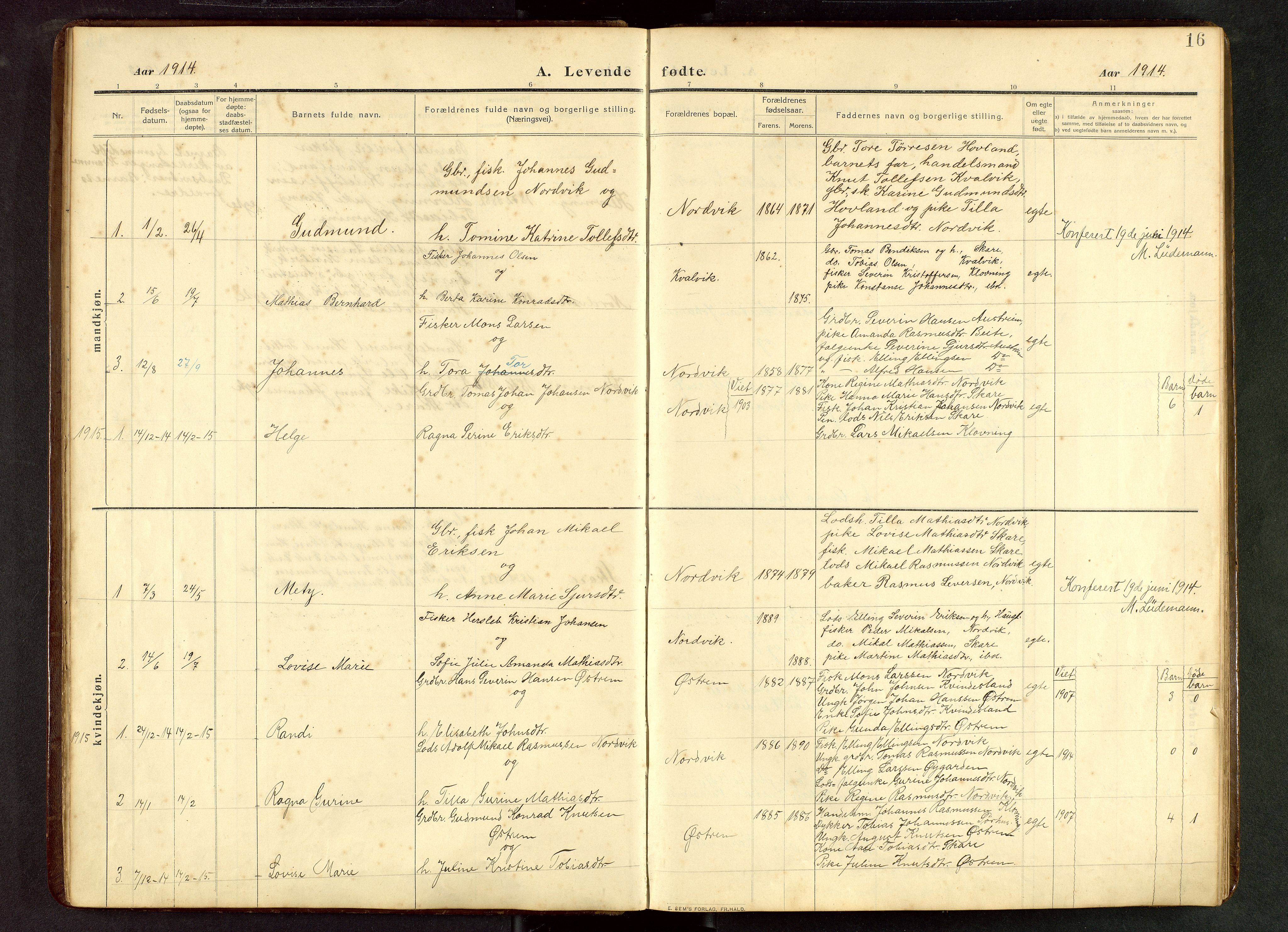 Torvastad sokneprestkontor, SAST/A -101857/H/Ha/Hab/L0012: Parish register (copy) no. B 12, 1909-1945, p. 16