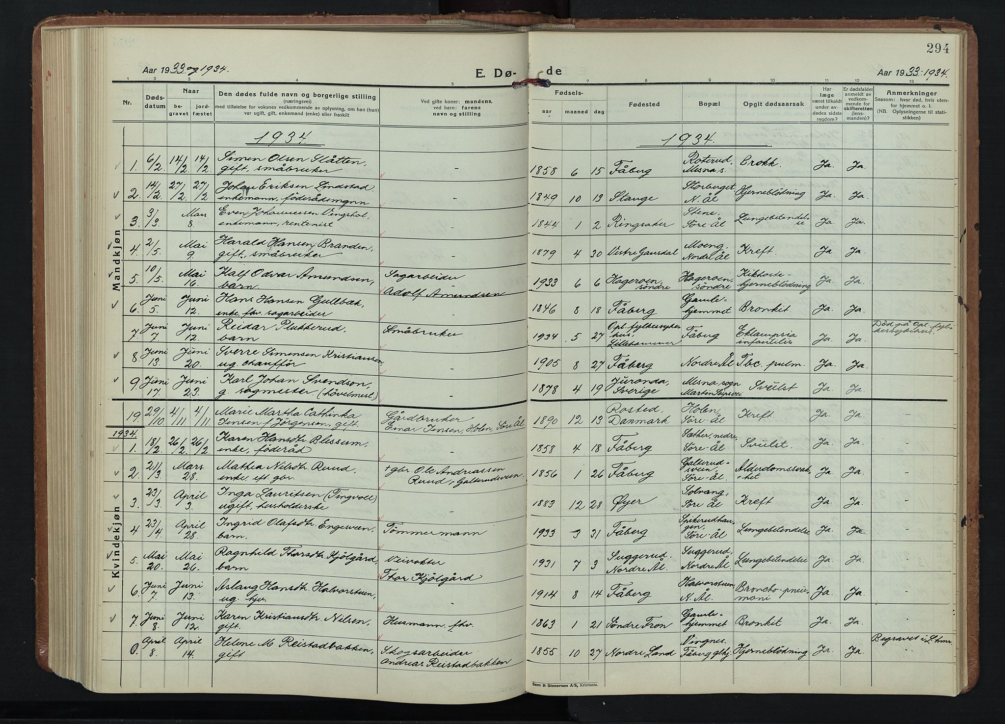 Fåberg prestekontor, AV/SAH-PREST-086/H/Ha/Hab/L0015: Parish register (copy) no. 15, 1924-1949, p. 294