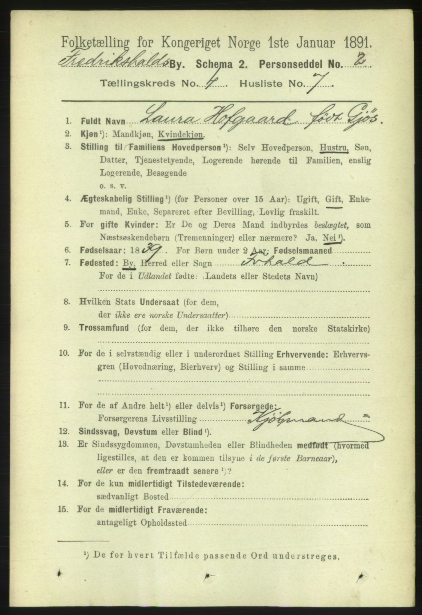 RA, 1891 census for 0101 Fredrikshald, 1891, p. 3798