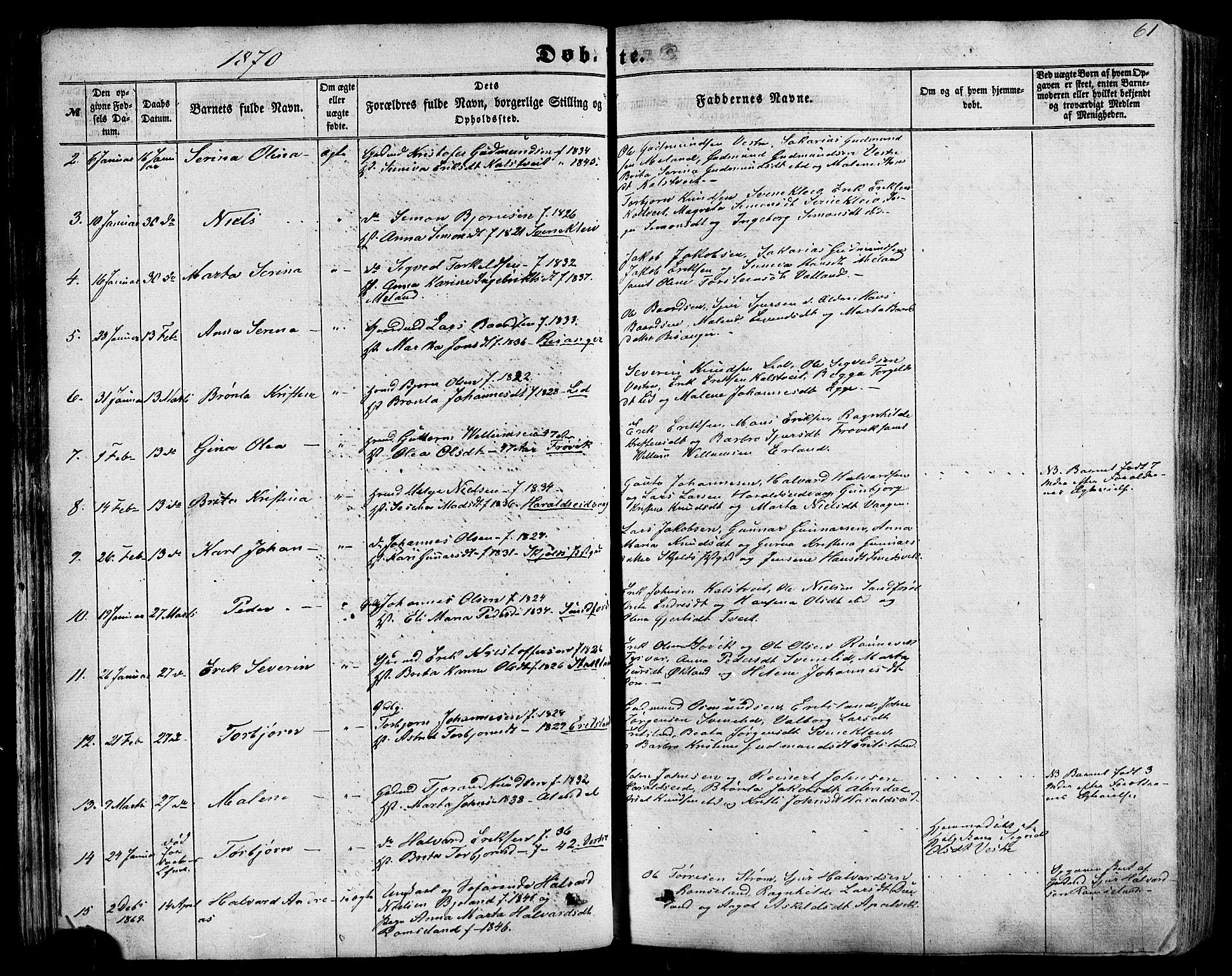 Skjold sokneprestkontor, SAST/A-101847/H/Ha/Haa/L0008: Parish register (official) no. A 8, 1856-1882, p. 61