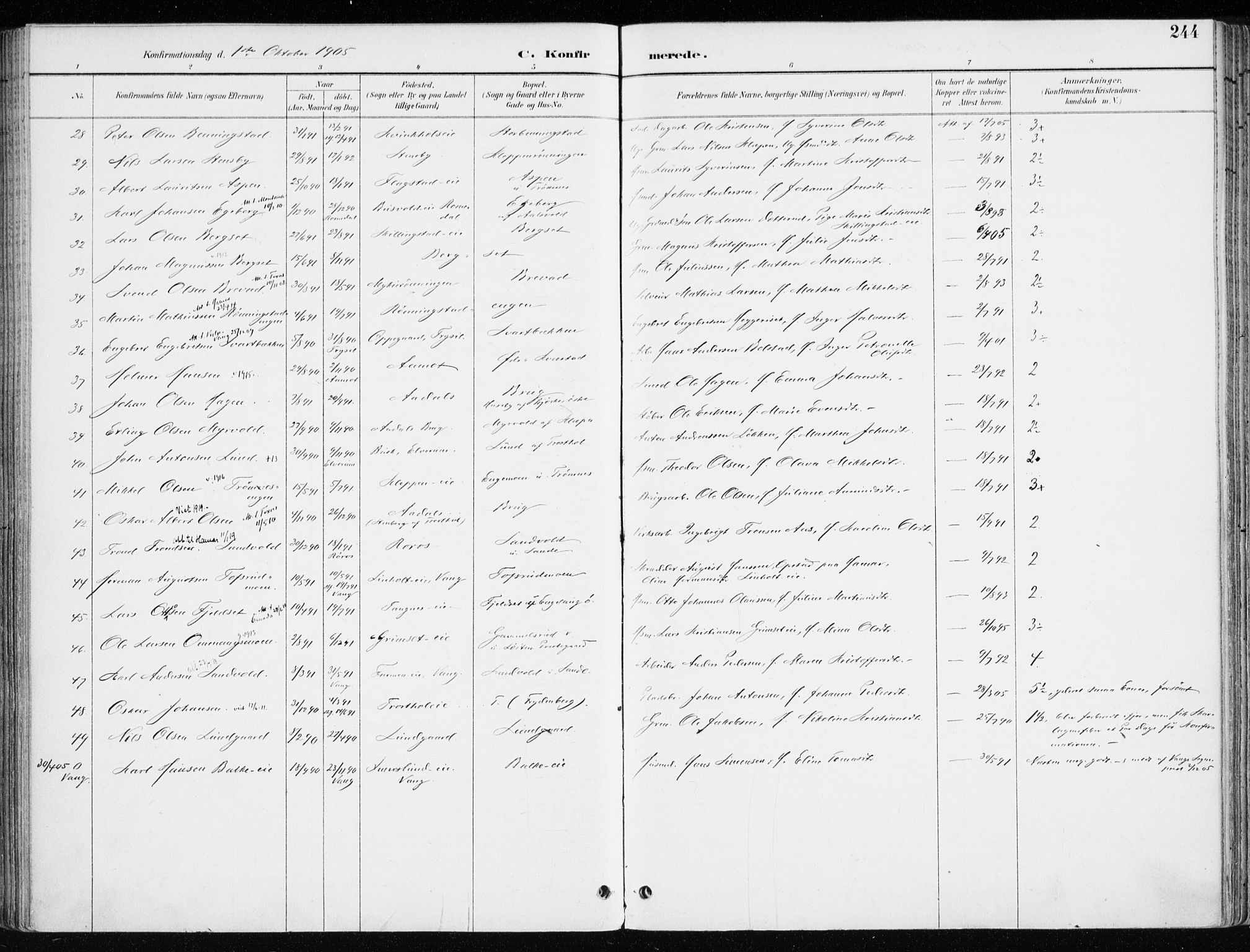 Løten prestekontor, AV/SAH-PREST-022/K/Ka/L0010: Parish register (official) no. 10, 1892-1907, p. 244