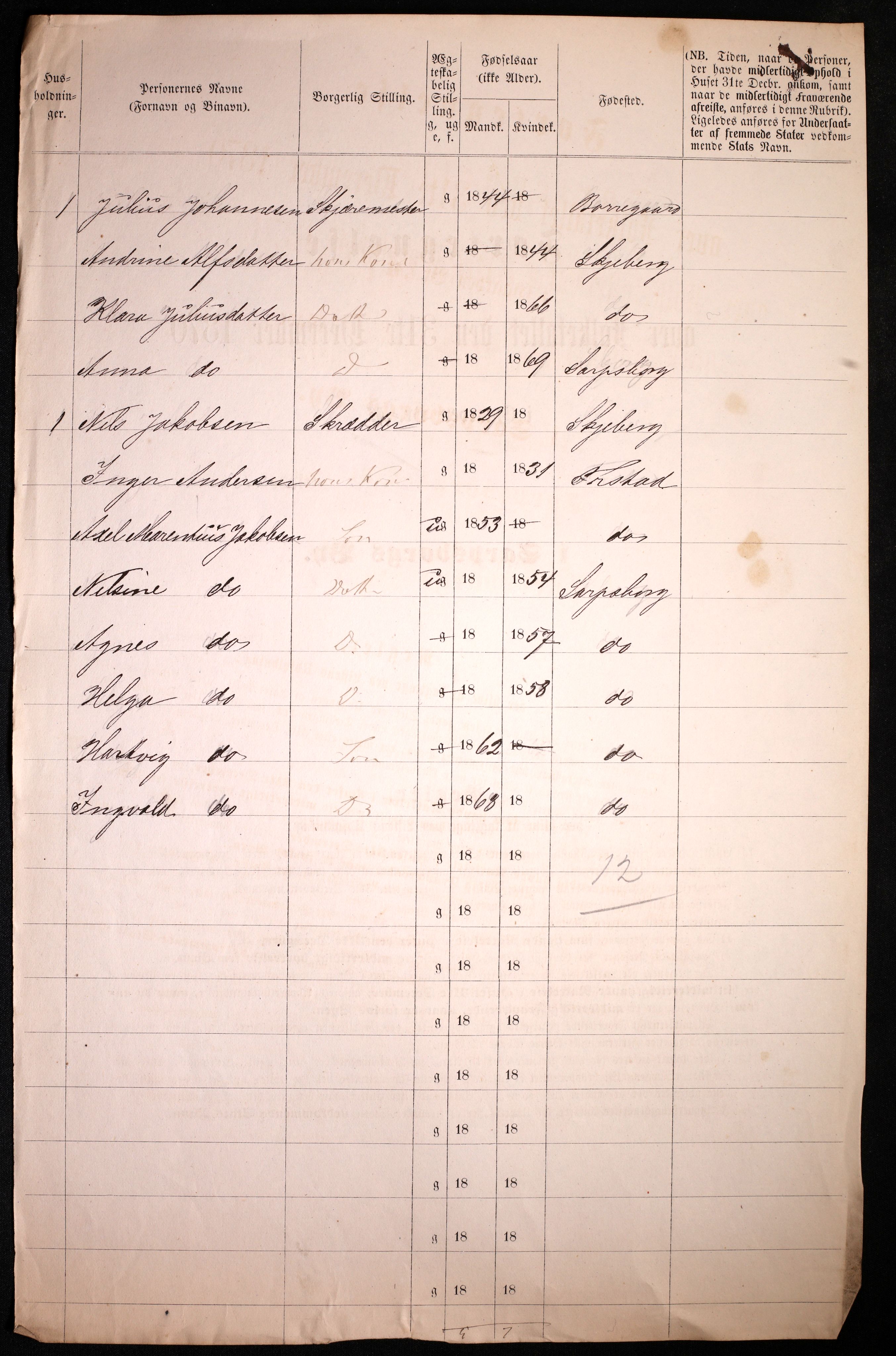 RA, 1870 census for 0102 Sarpsborg, 1870, p. 82