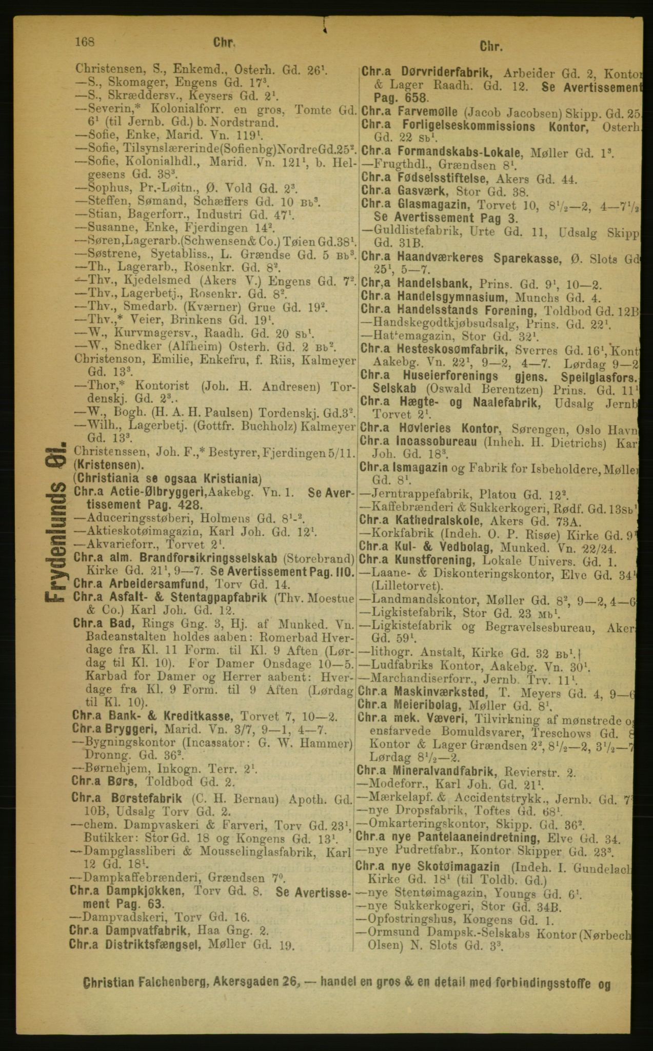 Kristiania/Oslo adressebok, PUBL/-, 1889, p. 168