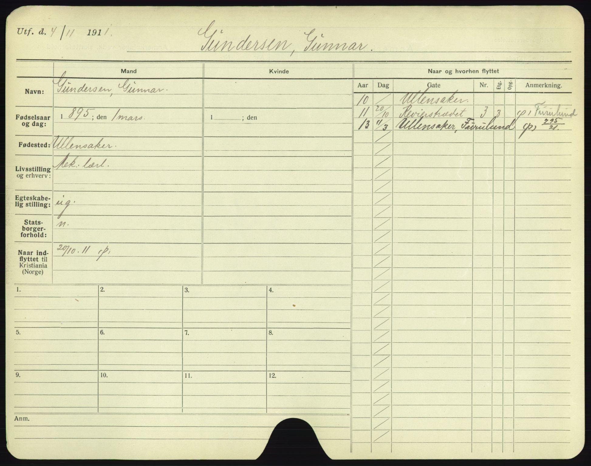 Oslo folkeregister, Registerkort, AV/SAO-A-11715/F/Fa/Fac/L0003: Menn, 1906-1914, p. 823a