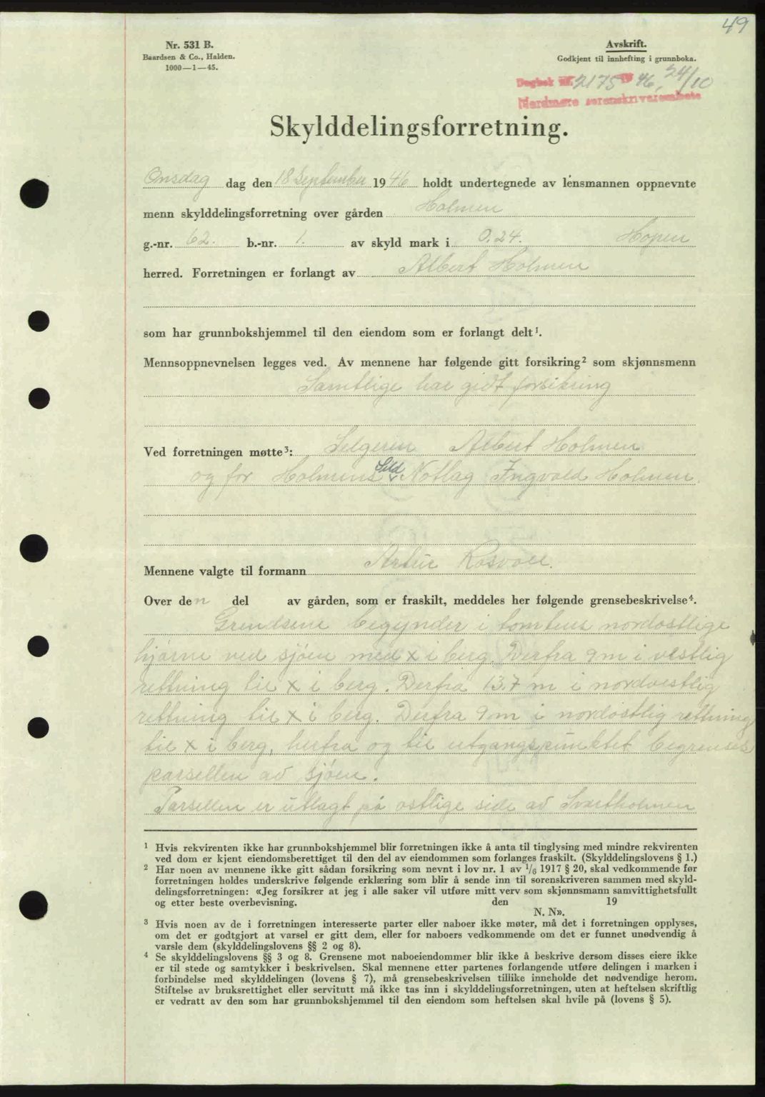 Nordmøre sorenskriveri, AV/SAT-A-4132/1/2/2Ca: Mortgage book no. A103, 1946-1947, Diary no: : 2175/1946