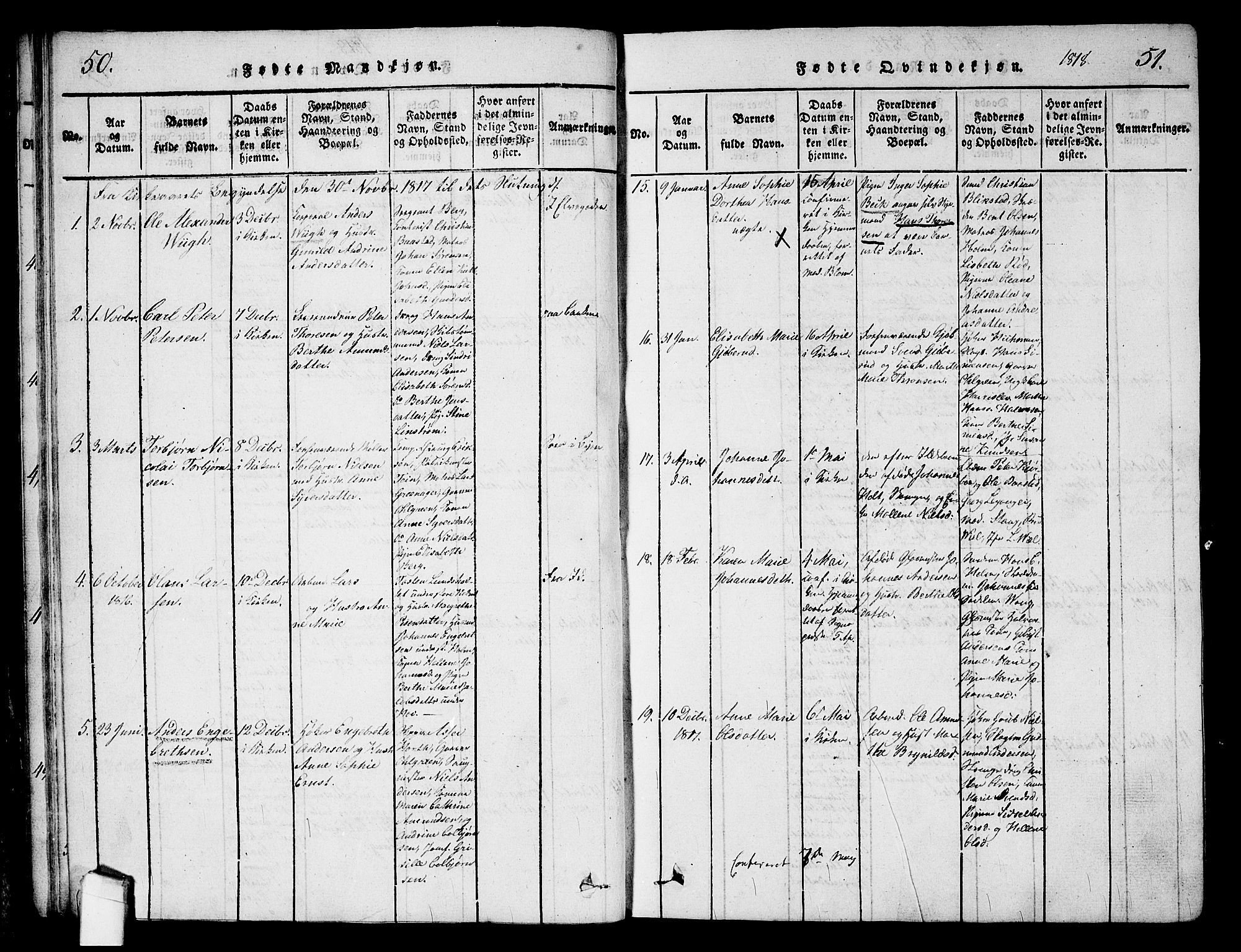 Halden prestekontor Kirkebøker, AV/SAO-A-10909/G/Ga/L0001: Parish register (copy) no. 1, 1815-1833, p. 50-51