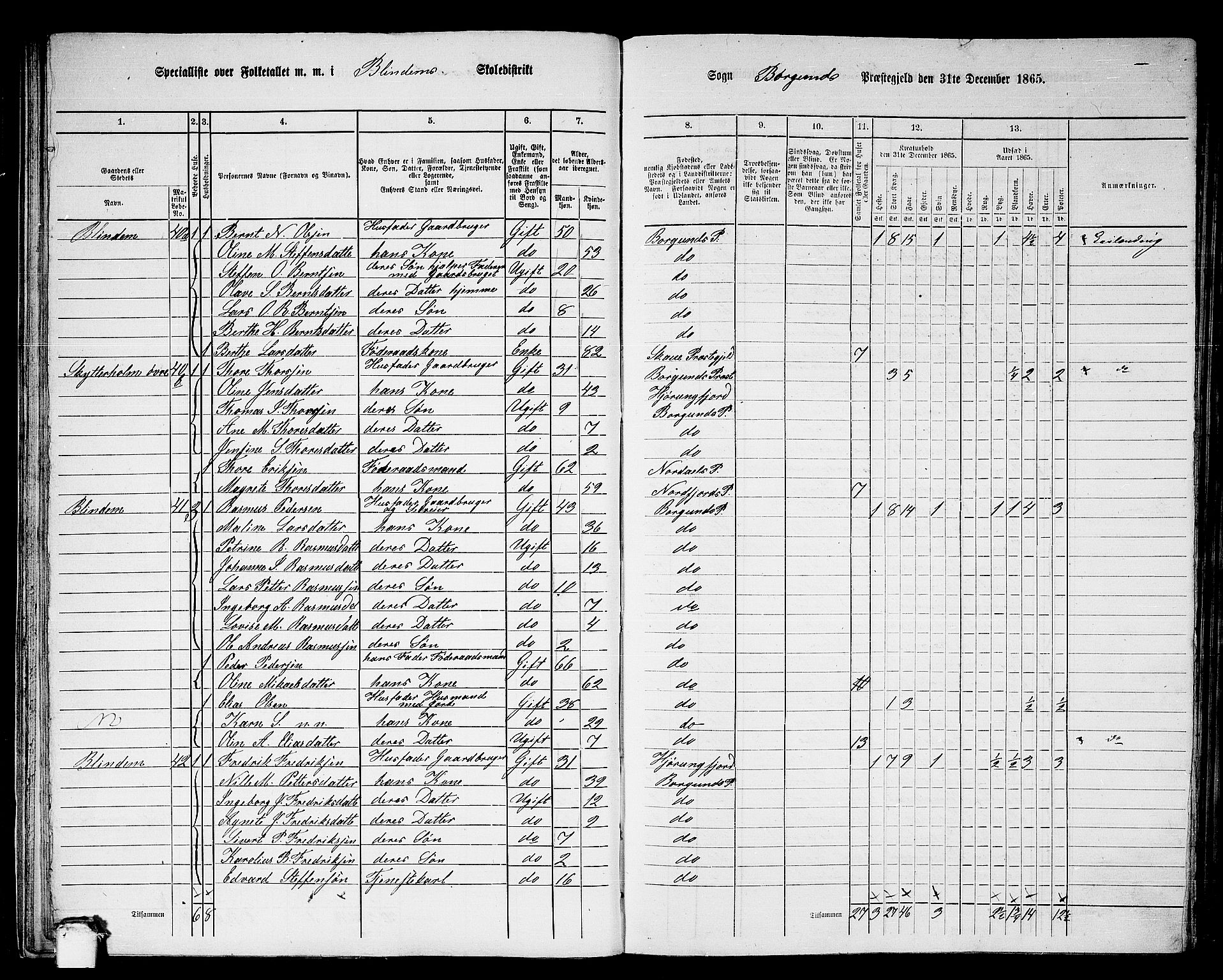 RA, 1865 census for Borgund, 1865, p. 29