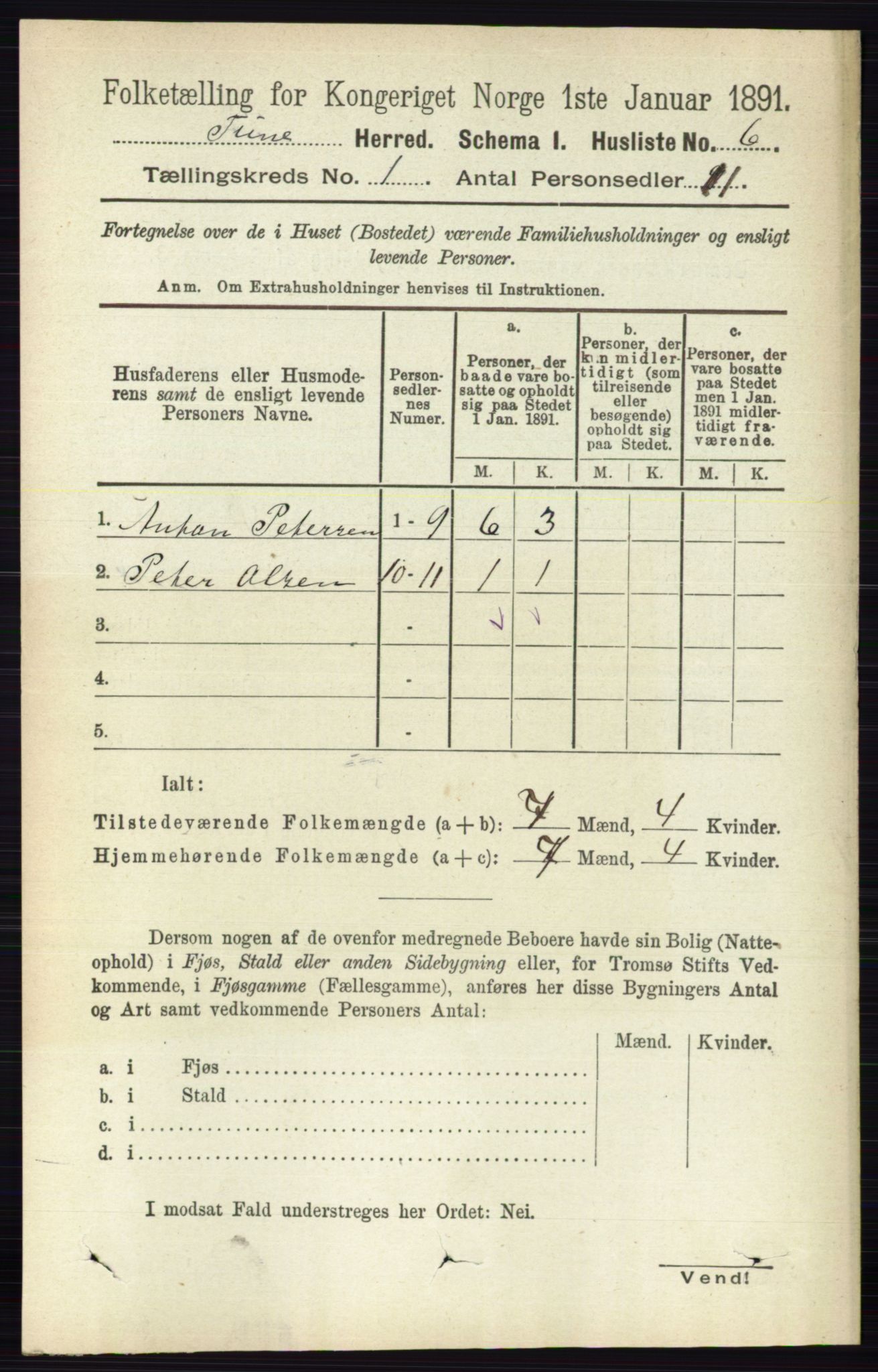 RA, 1891 census for 0130 Tune, 1891, p. 56