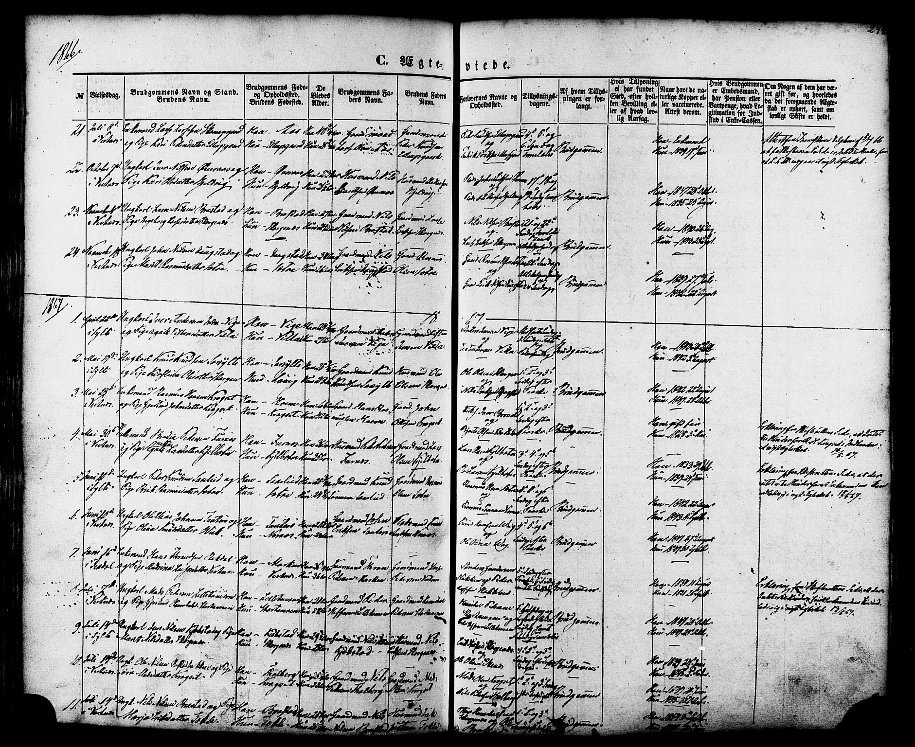 Ministerialprotokoller, klokkerbøker og fødselsregistre - Møre og Romsdal, SAT/A-1454/539/L0529: Parish register (official) no. 539A02, 1848-1872, p. 244