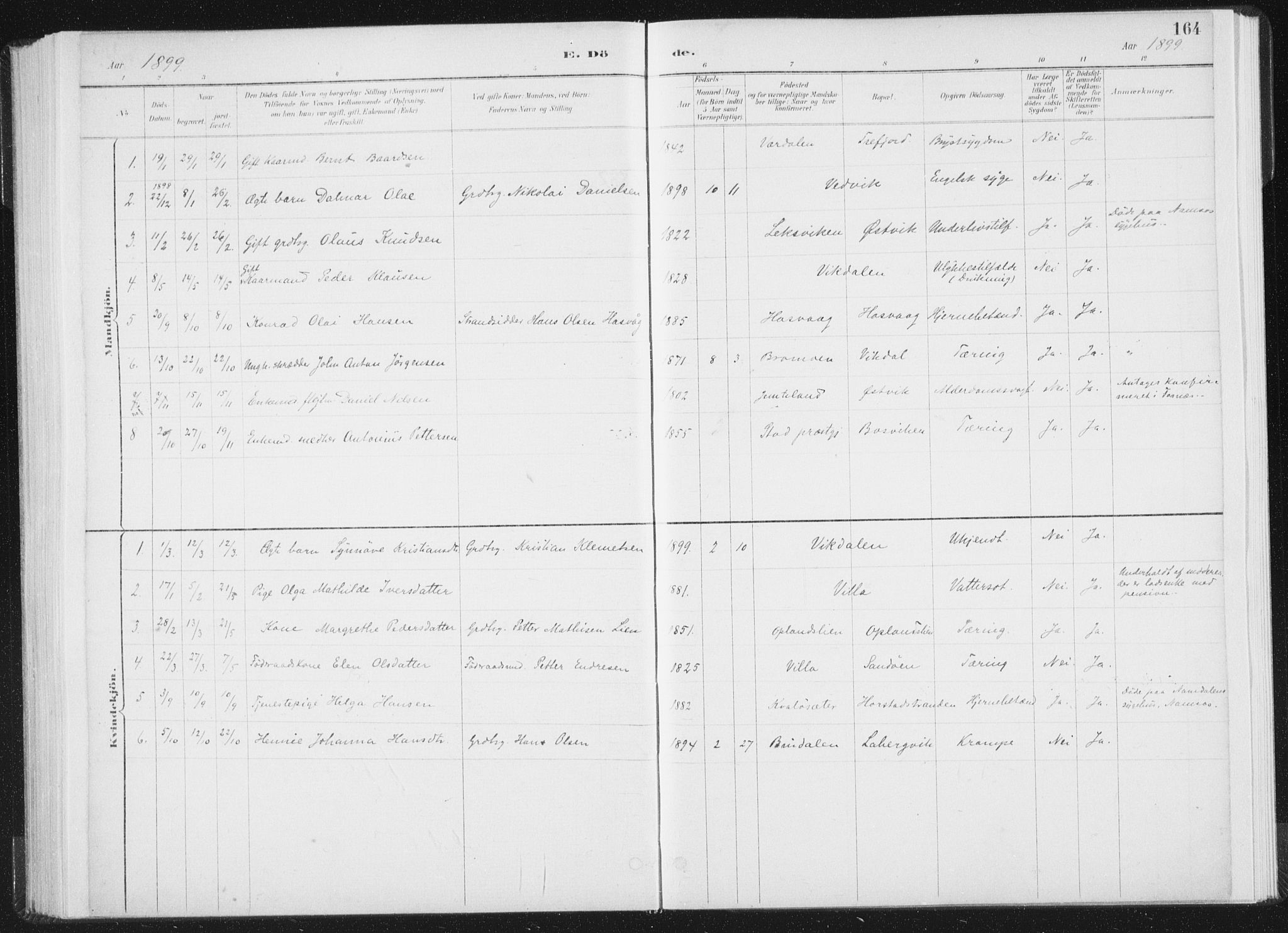 Ministerialprotokoller, klokkerbøker og fødselsregistre - Nord-Trøndelag, SAT/A-1458/771/L0597: Parish register (official) no. 771A04, 1885-1910, p. 164