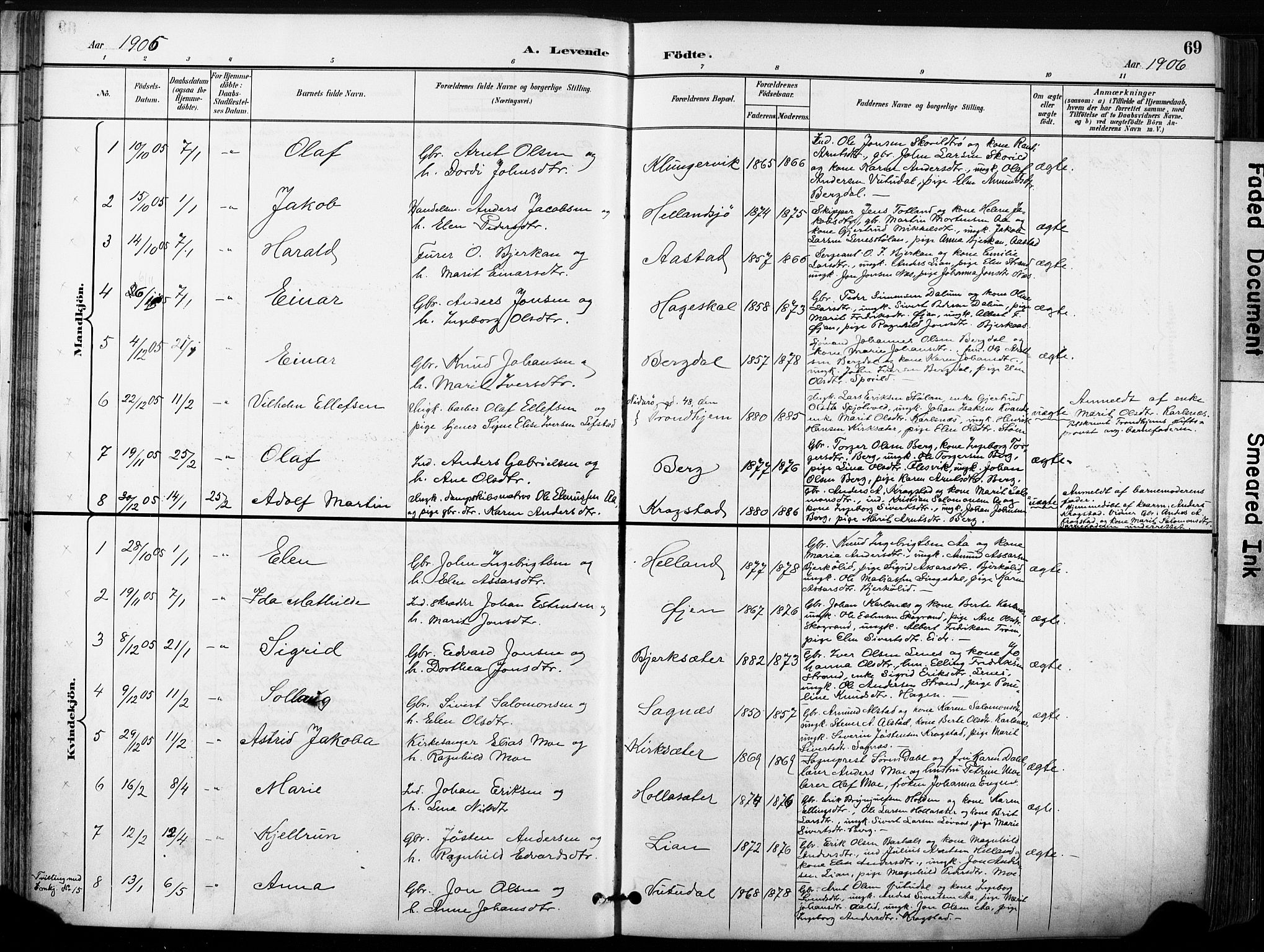 Ministerialprotokoller, klokkerbøker og fødselsregistre - Sør-Trøndelag, SAT/A-1456/630/L0497: Parish register (official) no. 630A10, 1896-1910, p. 69
