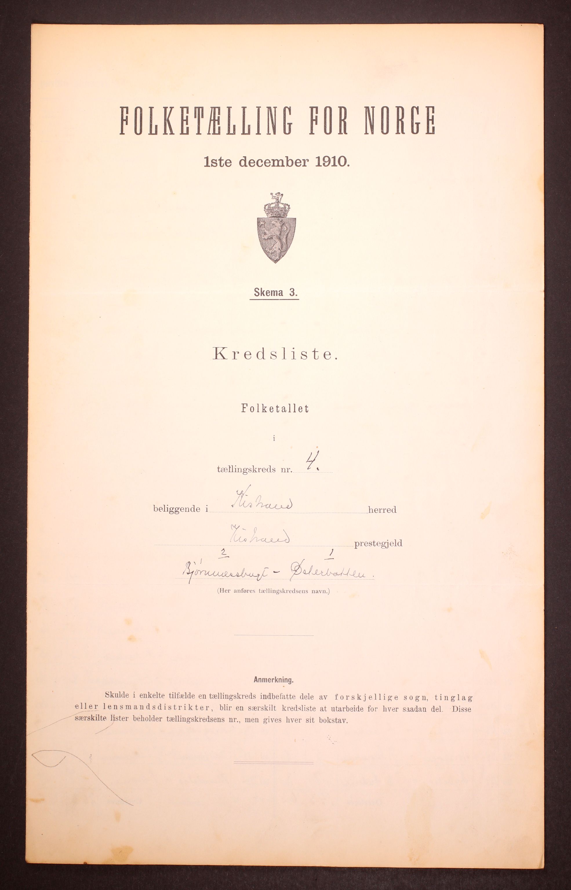 RA, 1910 census for Kistrand, 1910, p. 12