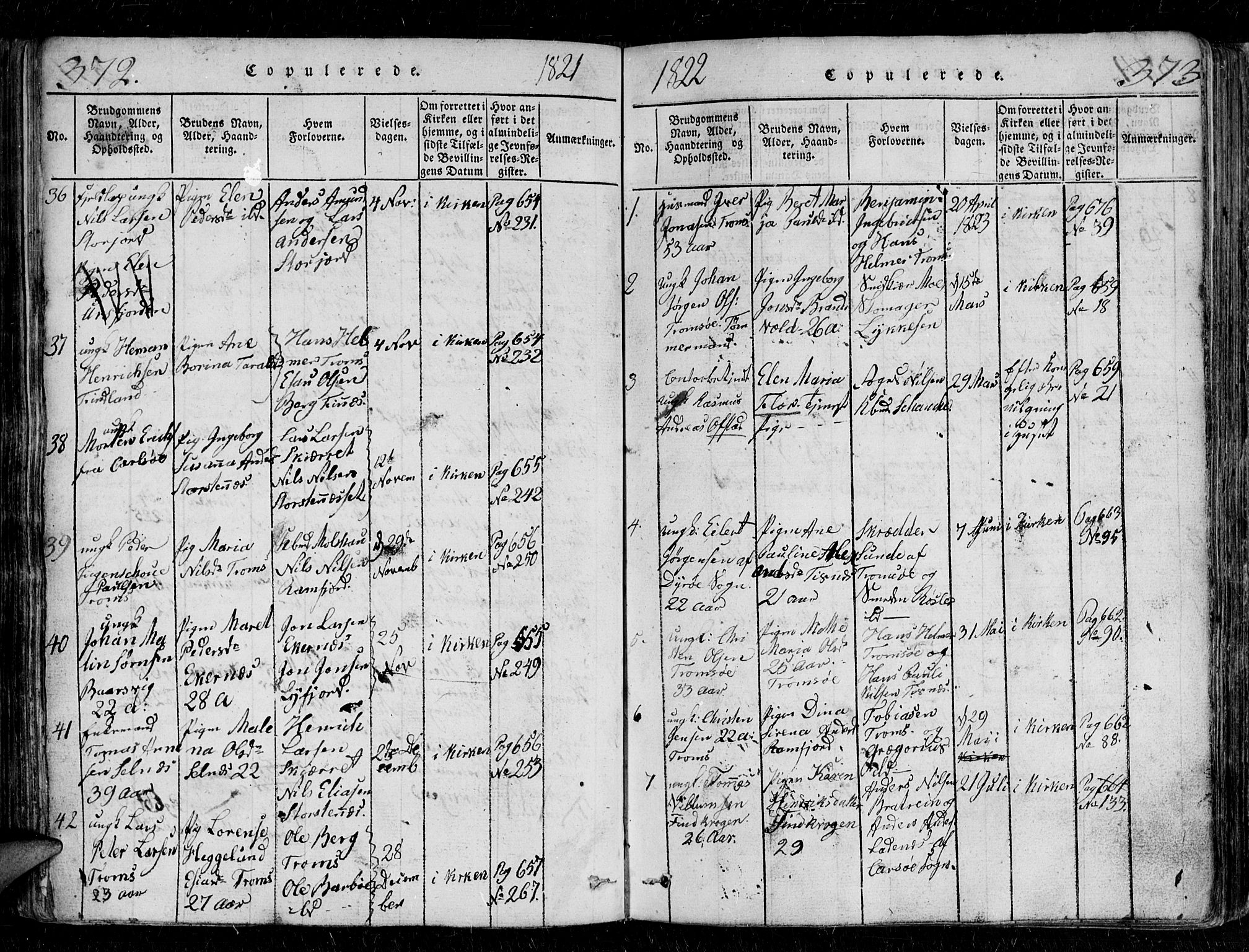 Tromsø sokneprestkontor/stiftsprosti/domprosti, SATØ/S-1343/G/Gb/L0001klokker: Parish register (copy) no. 1, 1821-1833, p. 372-373