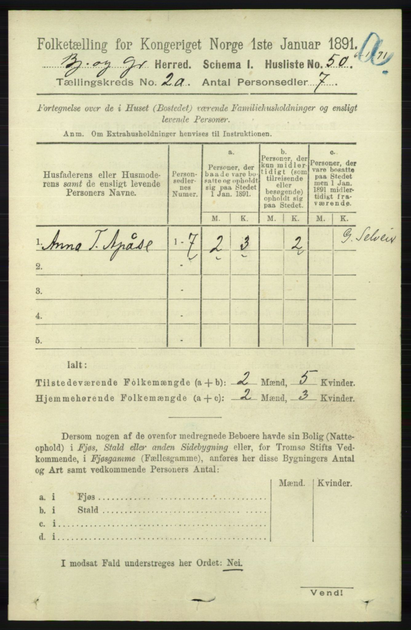 RA, 1891 census for 1024 Bjelland og Grindheim, 1891, p. 1126